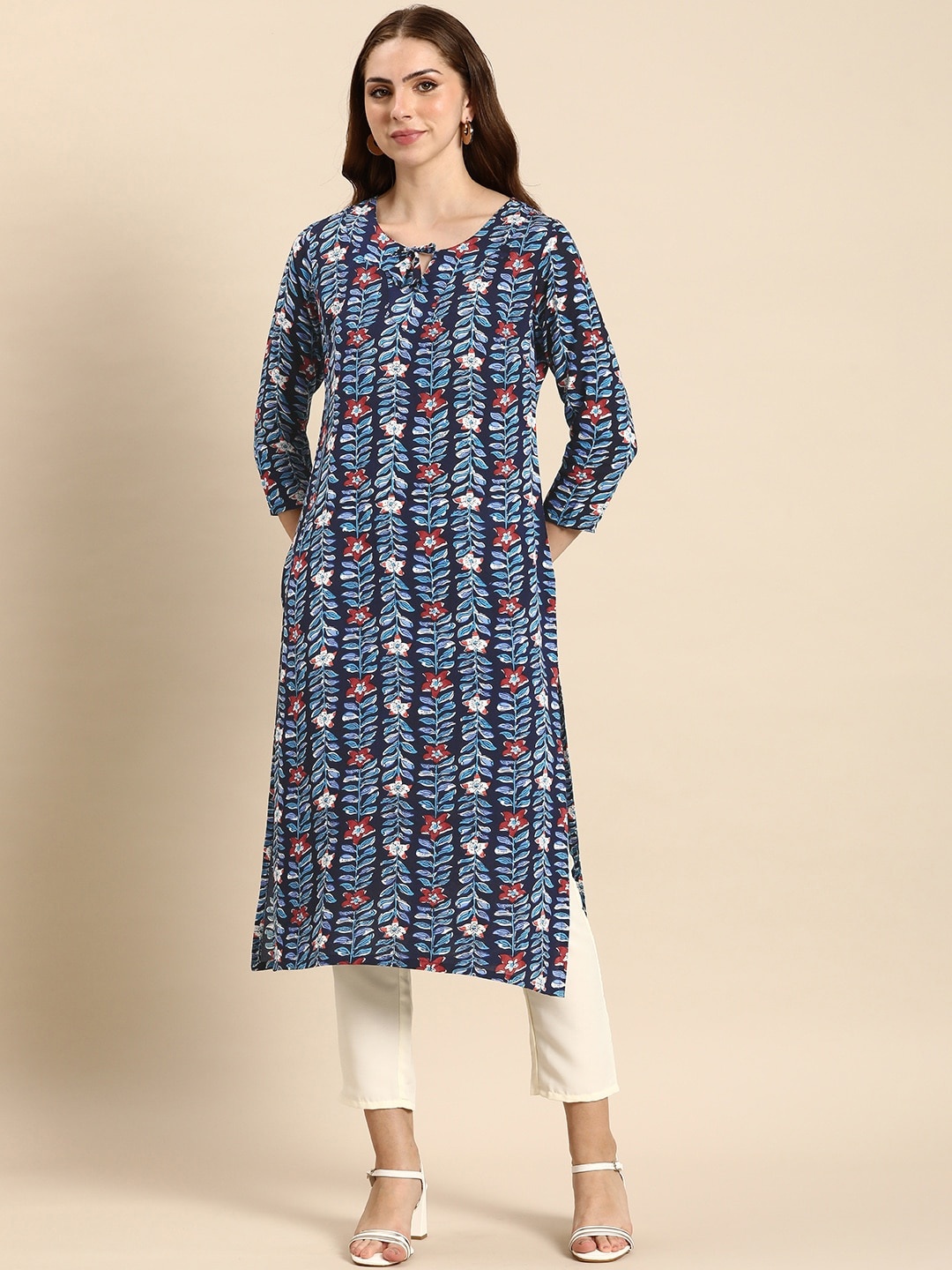 

Anouk Floral Printed Kurta, Navy blue