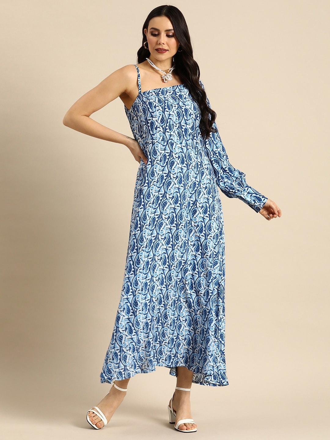 

Anouk Bohemian Print One Shoulder Fit & Flare Maxi Dress, Blue
