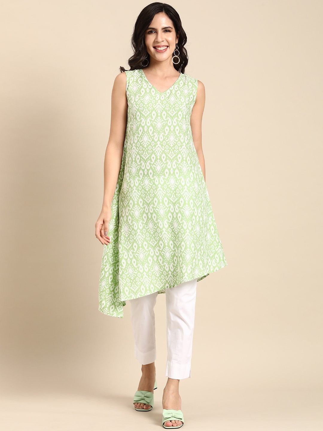 

Anouk Women Ethnic Motifs Printed Asymmetric Kurta, Green