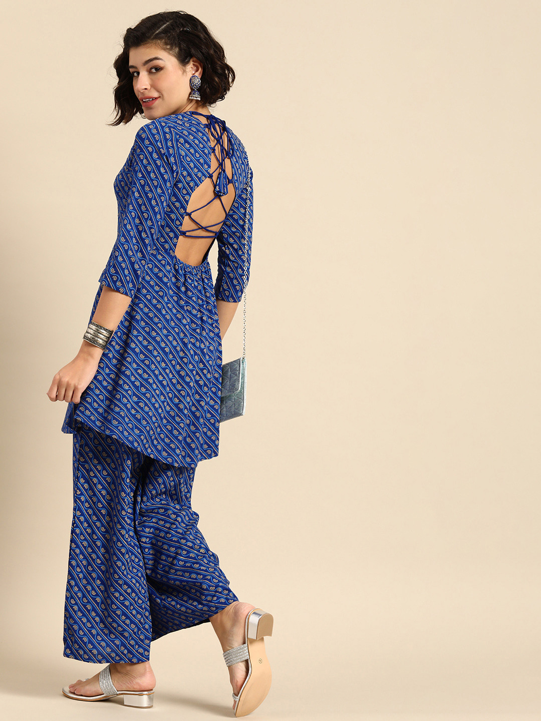 

Anouk Bandhani Printed Regular Kurta with Palazzos, Blue