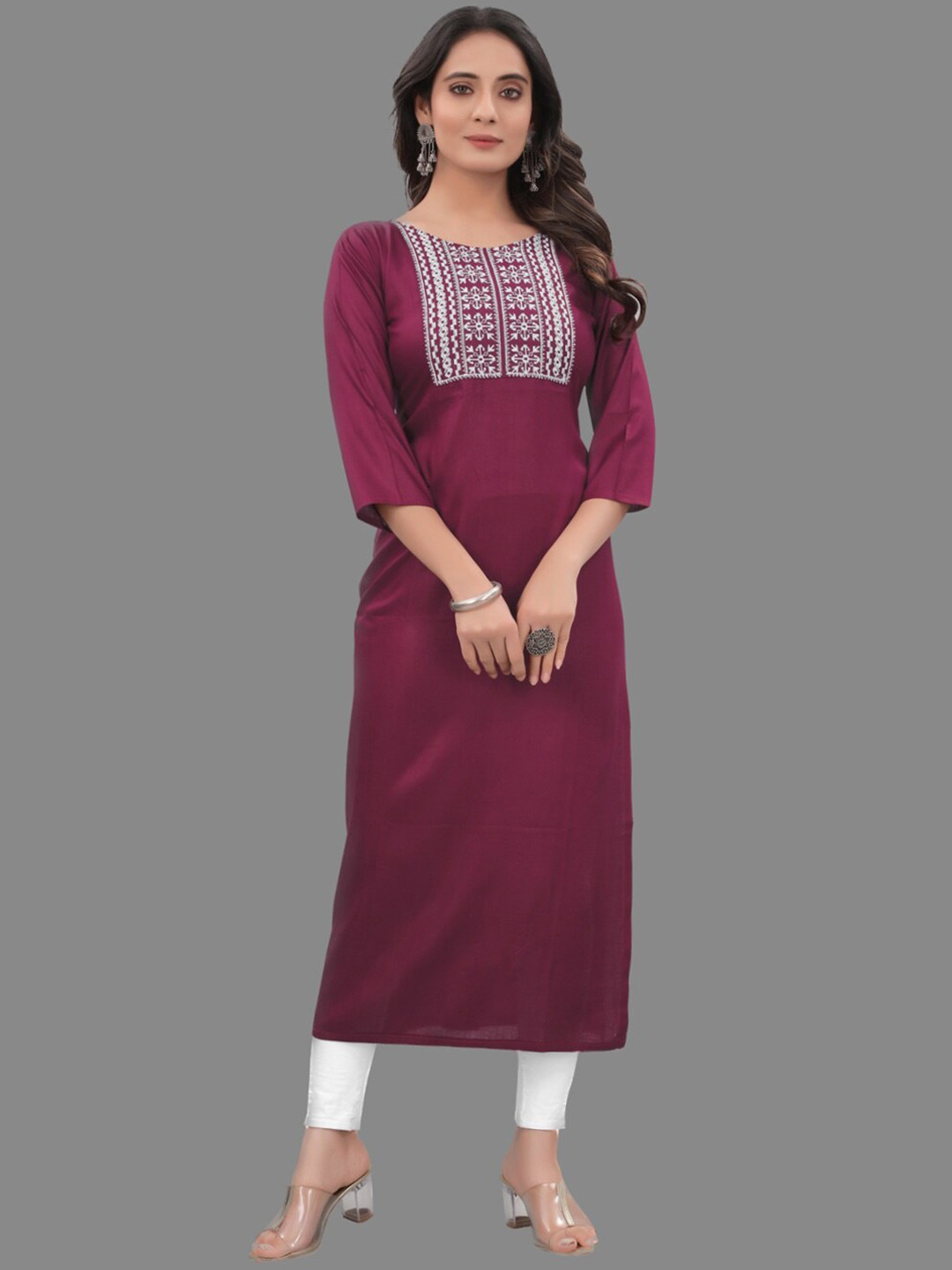 

KALINI Yoke Design Mirror Work Kurta, Red