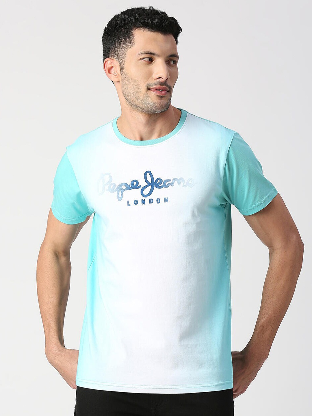 

Pepe Jeans Men Green Typography Printed Pure Cotton Slim Fit T-shirt