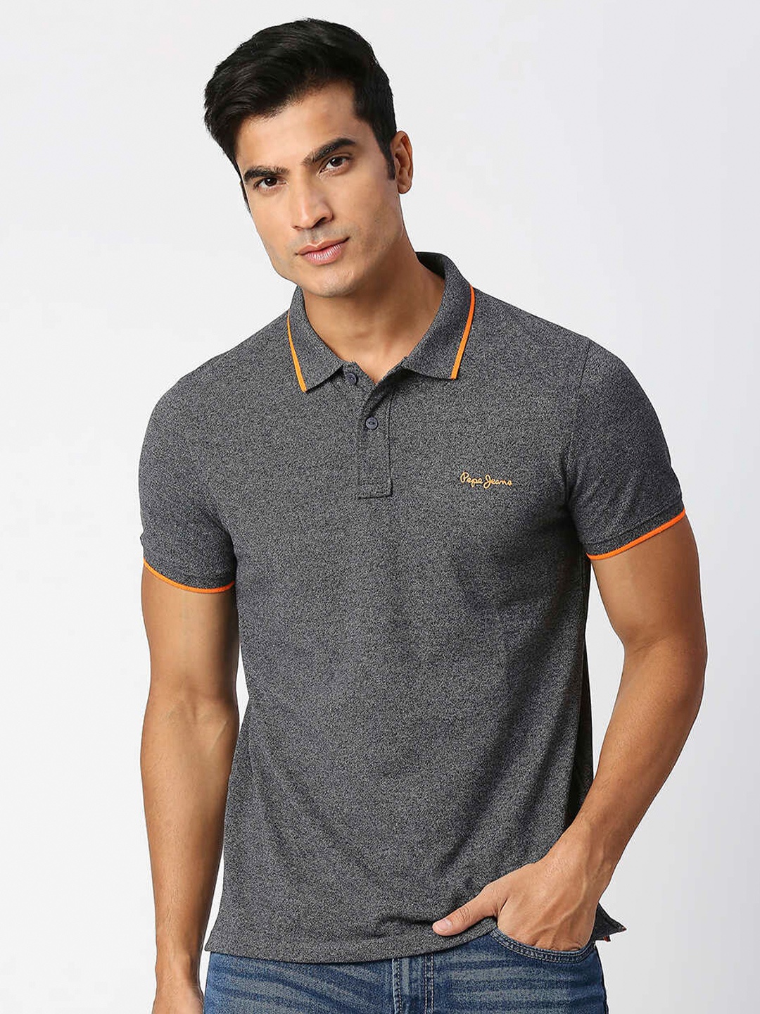 

Pepe Jeans Men Cotton Polo Collar T-shirt, Grey