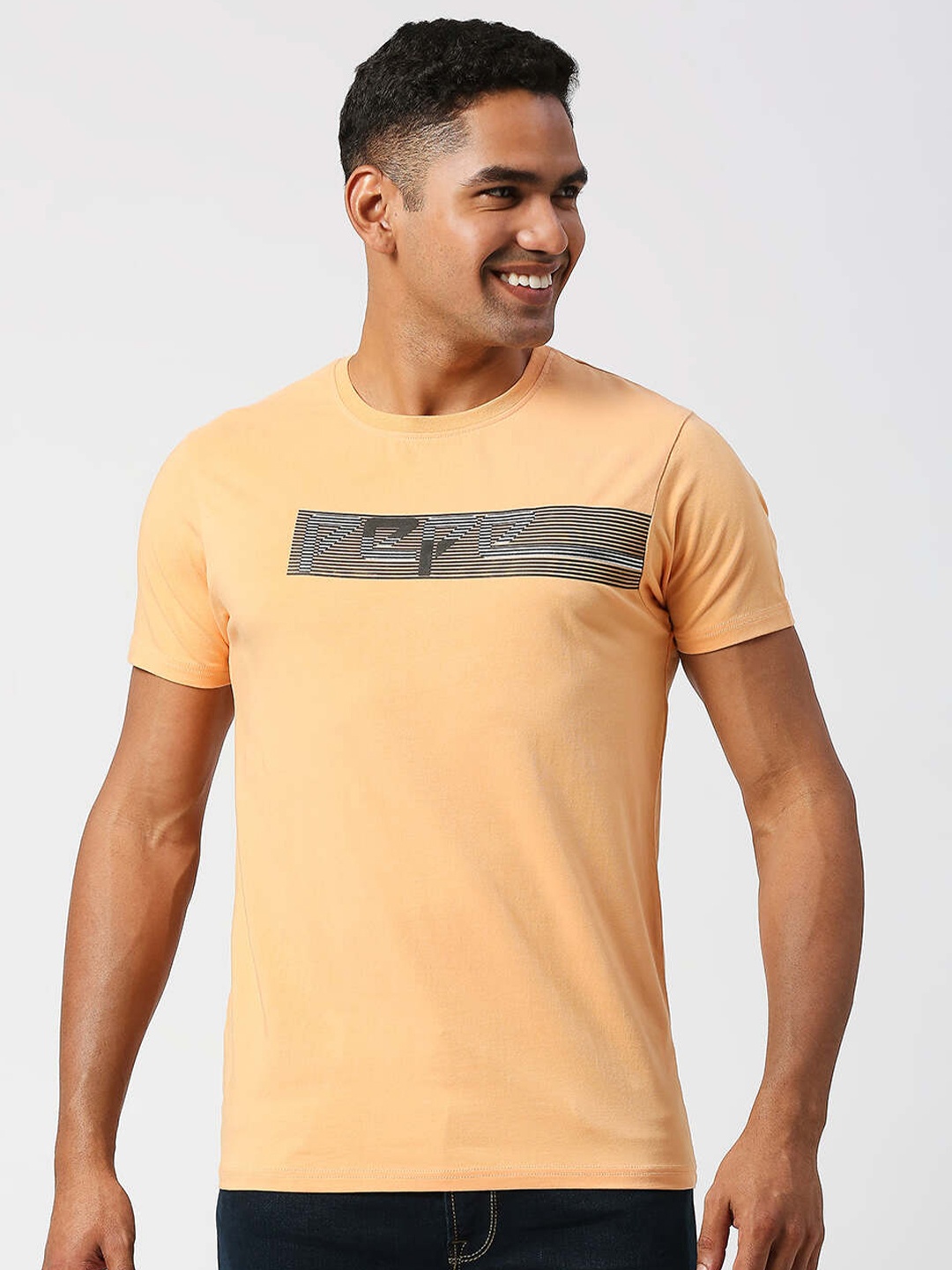 

Pepe Jeans Men Printed Pure Cotton Slim Fit T-shirt, Peach