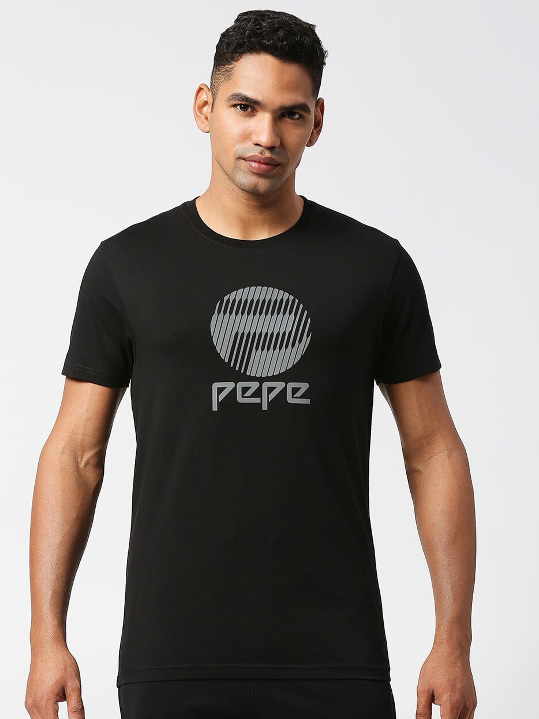 

Pepe Jeans Men Black Typography Printed Pure Cotton Slim Fit T-shirt
