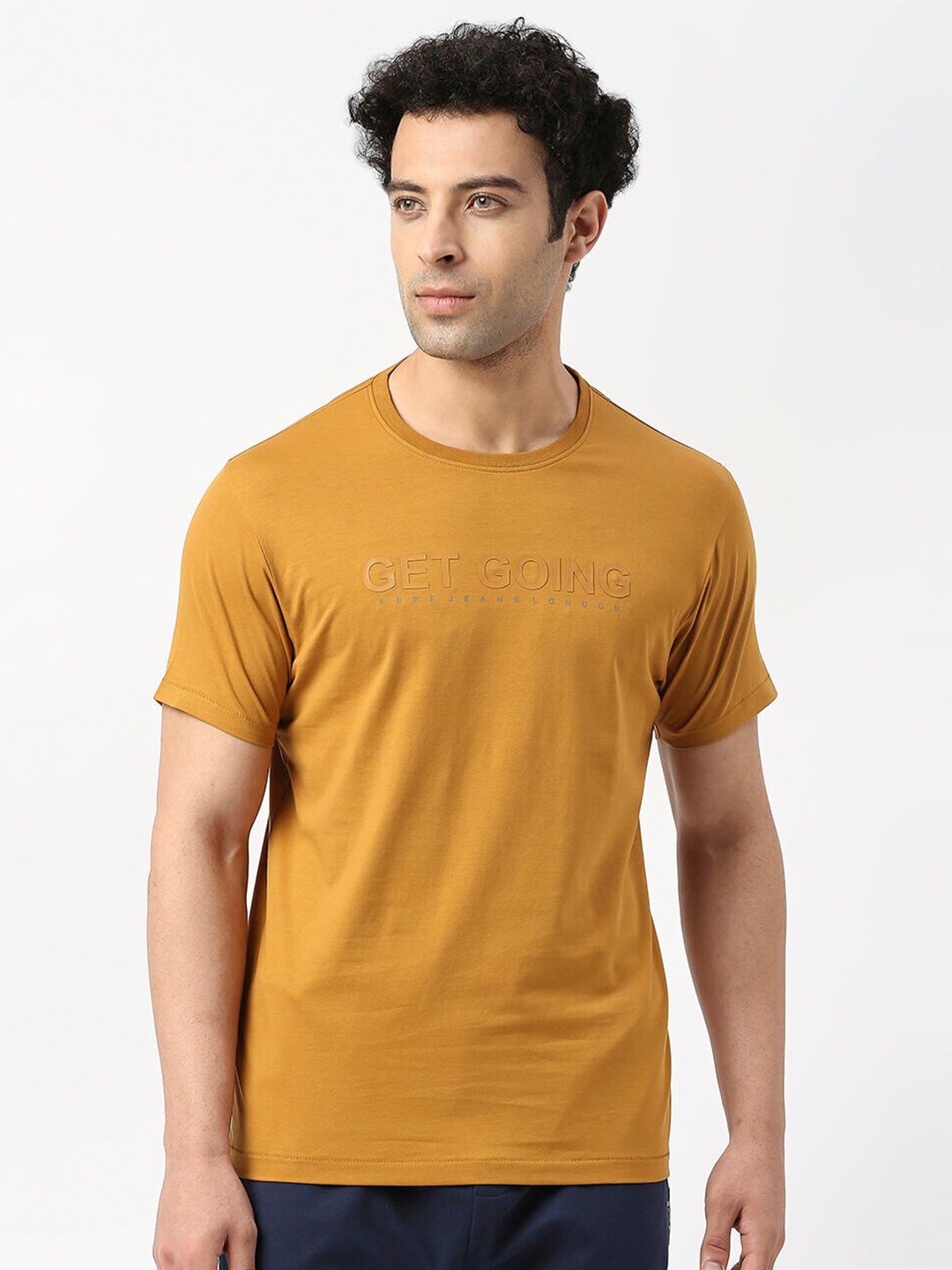 

Pepe Jeans Men Typography Printed Pure Cotton Slim Fit T-shirt, Mustard