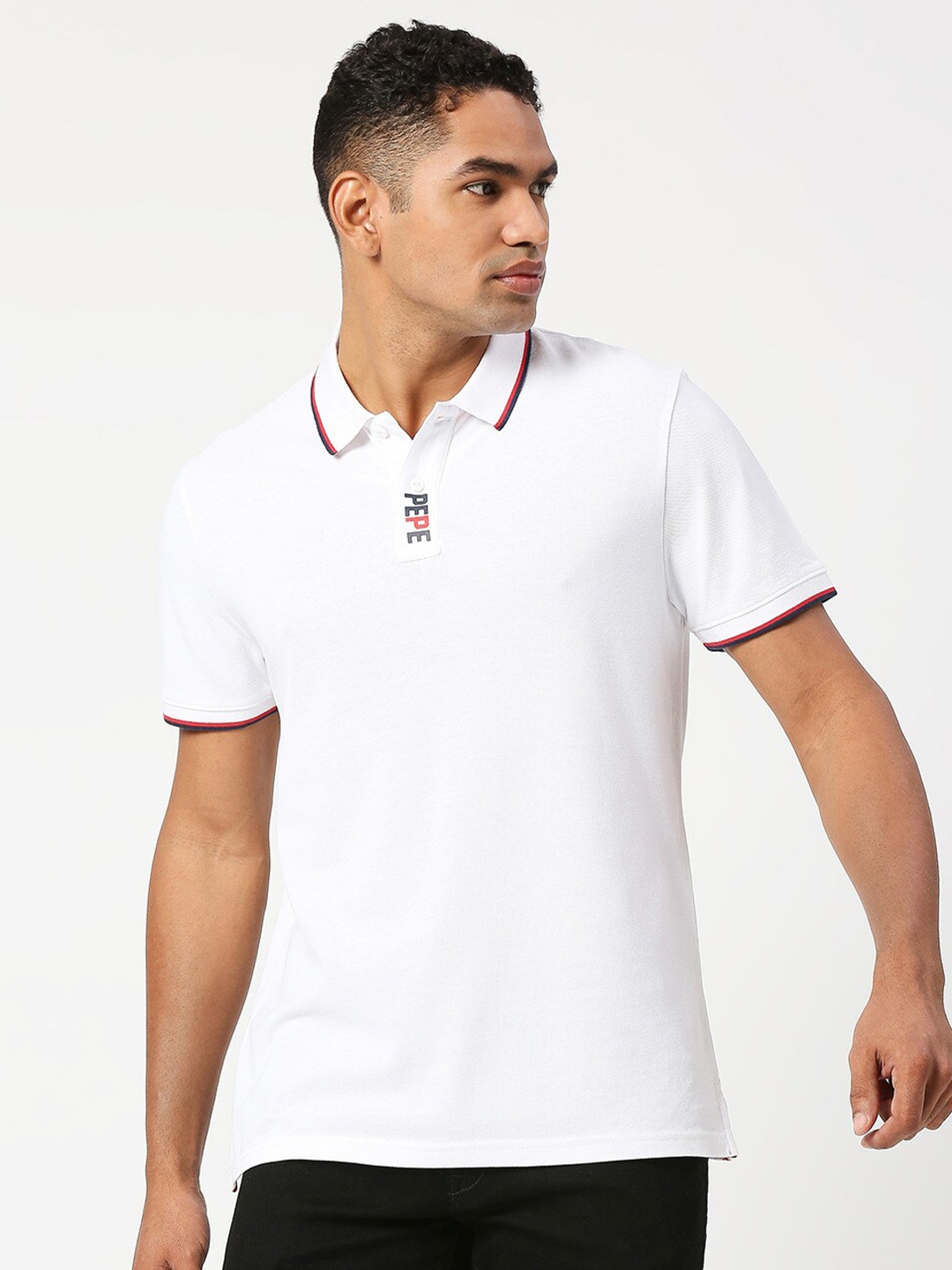 

Pepe Jeans Men Polo Collar Pure Cotton T-shirt, White