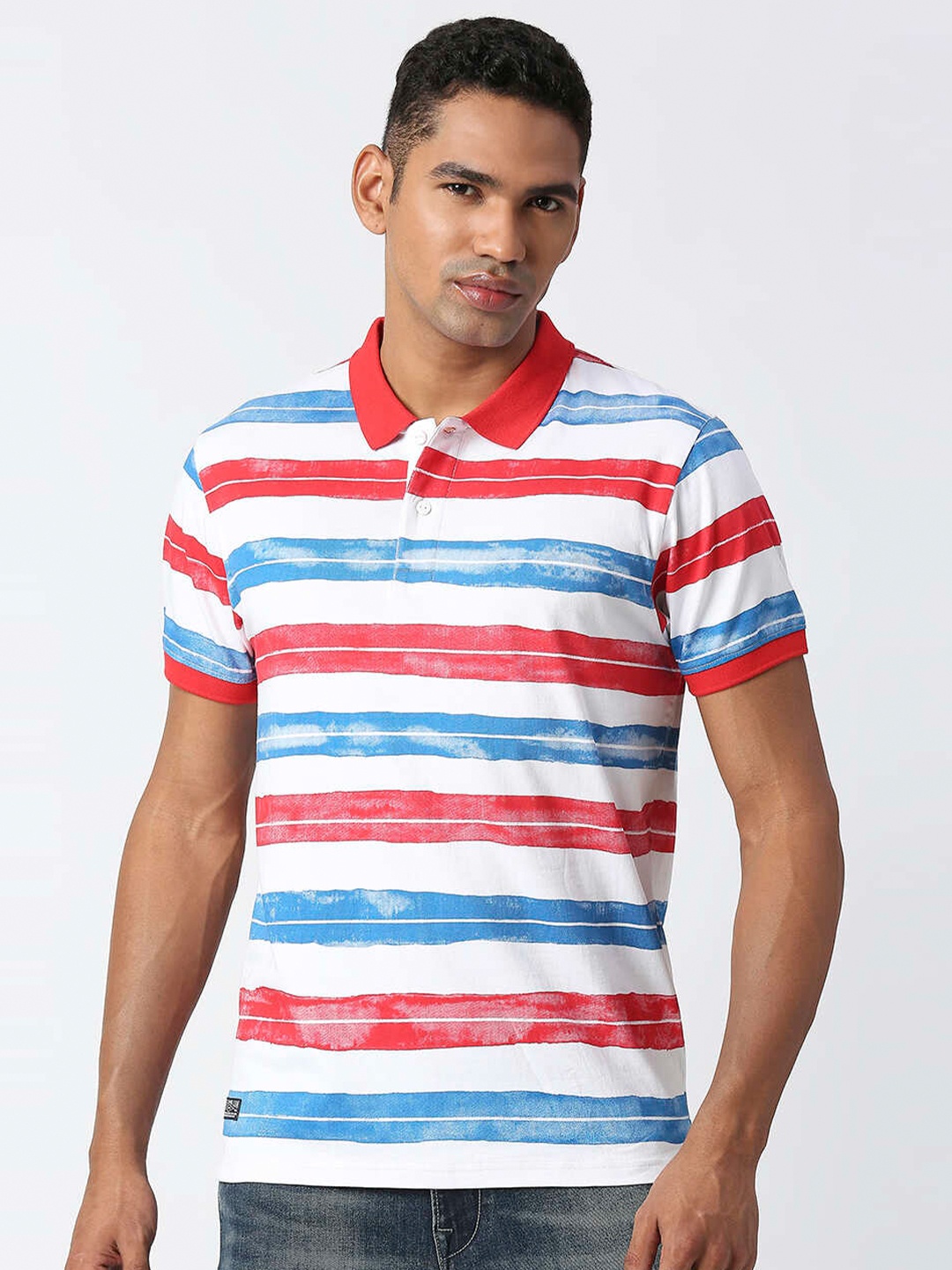 

Pepe Jeans Men Striped Pure Cotton Polo Collar T-shirt, White