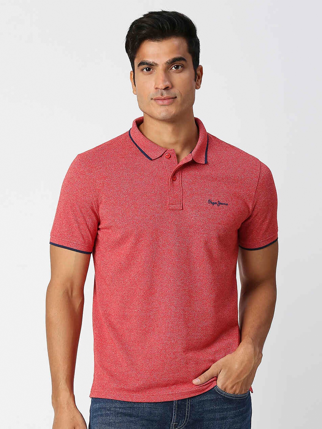 

Pepe Jeans Men Short Sleeves Cotton Polo Collar T-shirt, Red