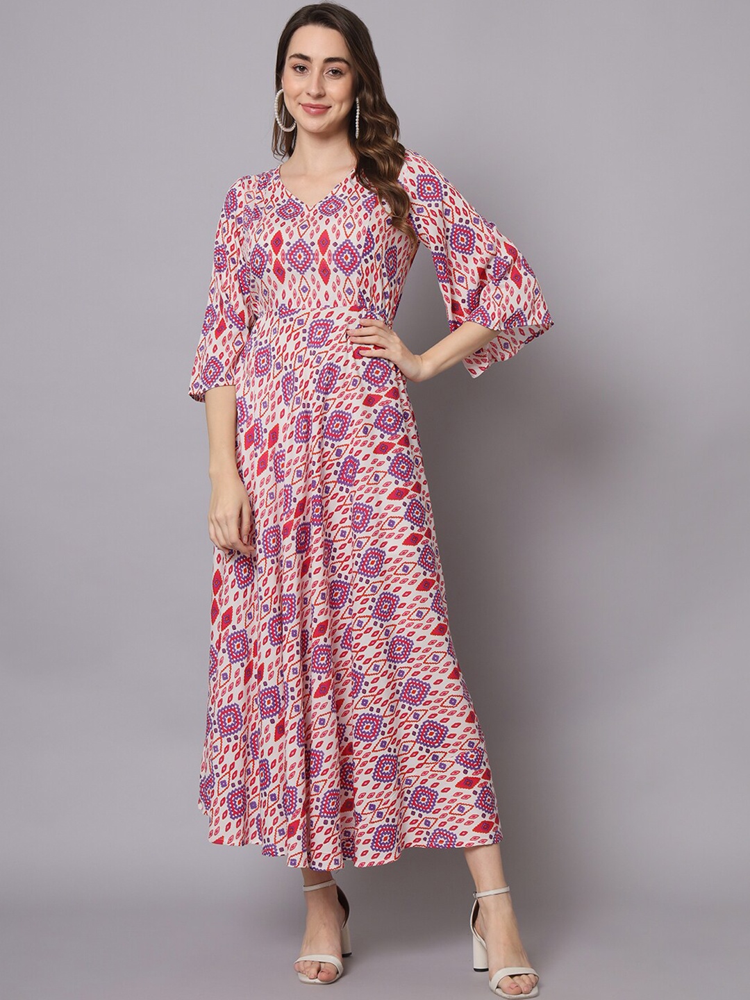 

HELLO DESIGN V-Neck Geometric Printed Maxi Dress, Pink