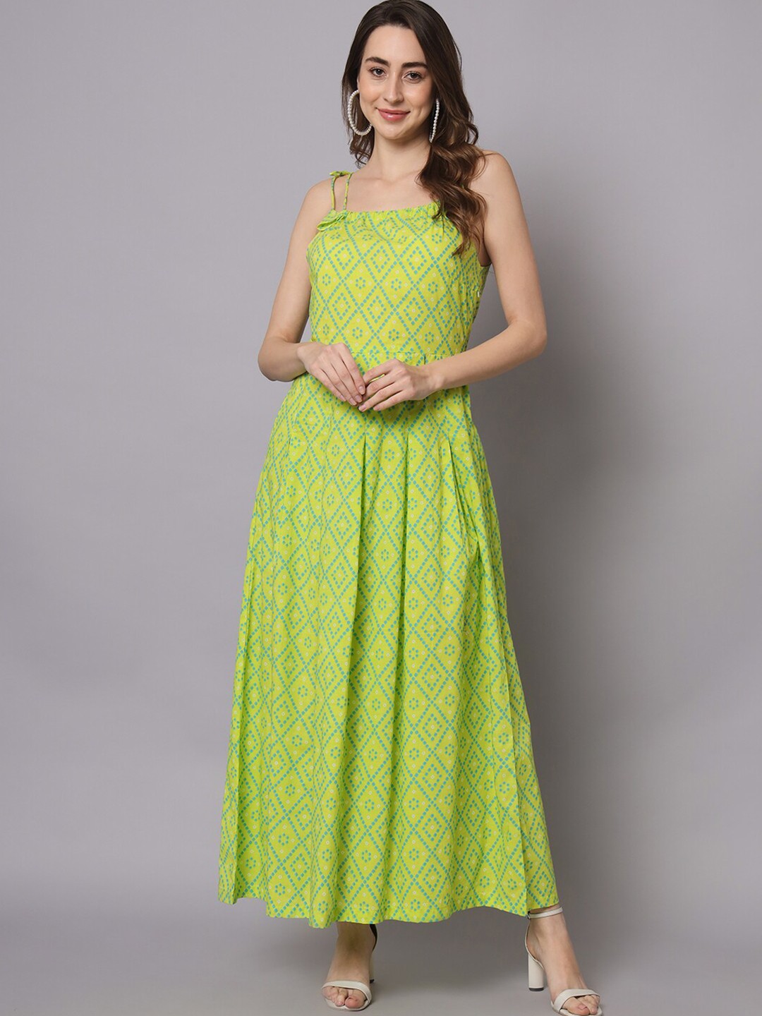 

HELLO DESIGN Ethnic Motifs Printed Cotton Maxi Dress, Green