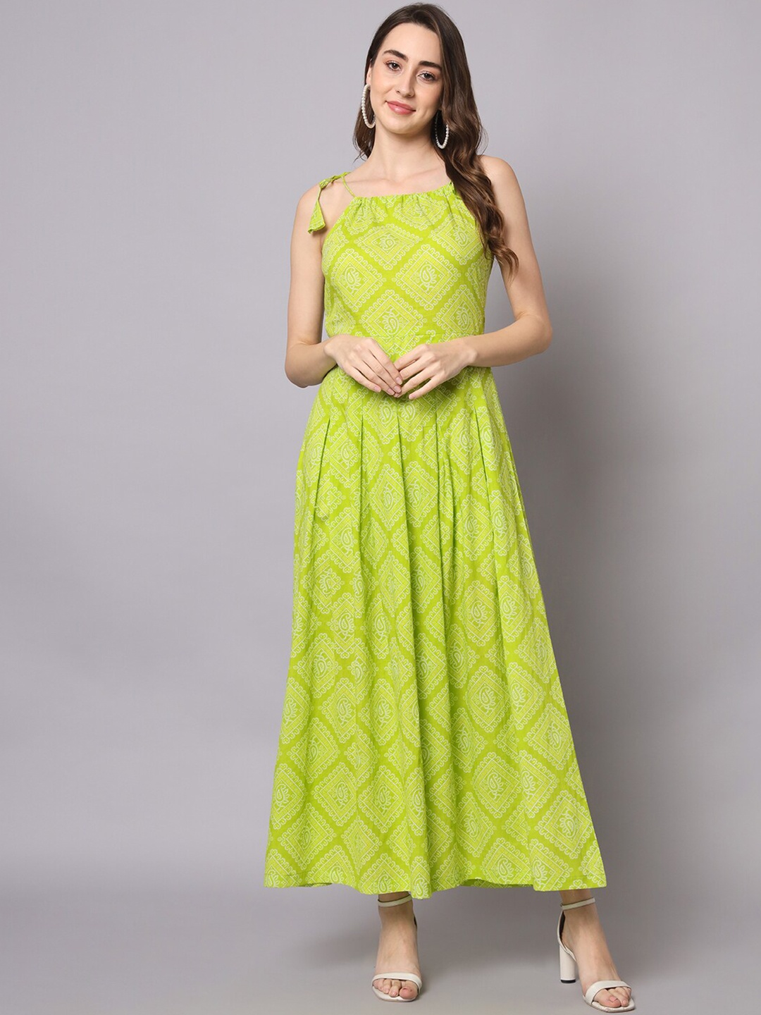 

HELLO DESIGN Ethnic Motifs Printed Cotton Maxi Dress, Green