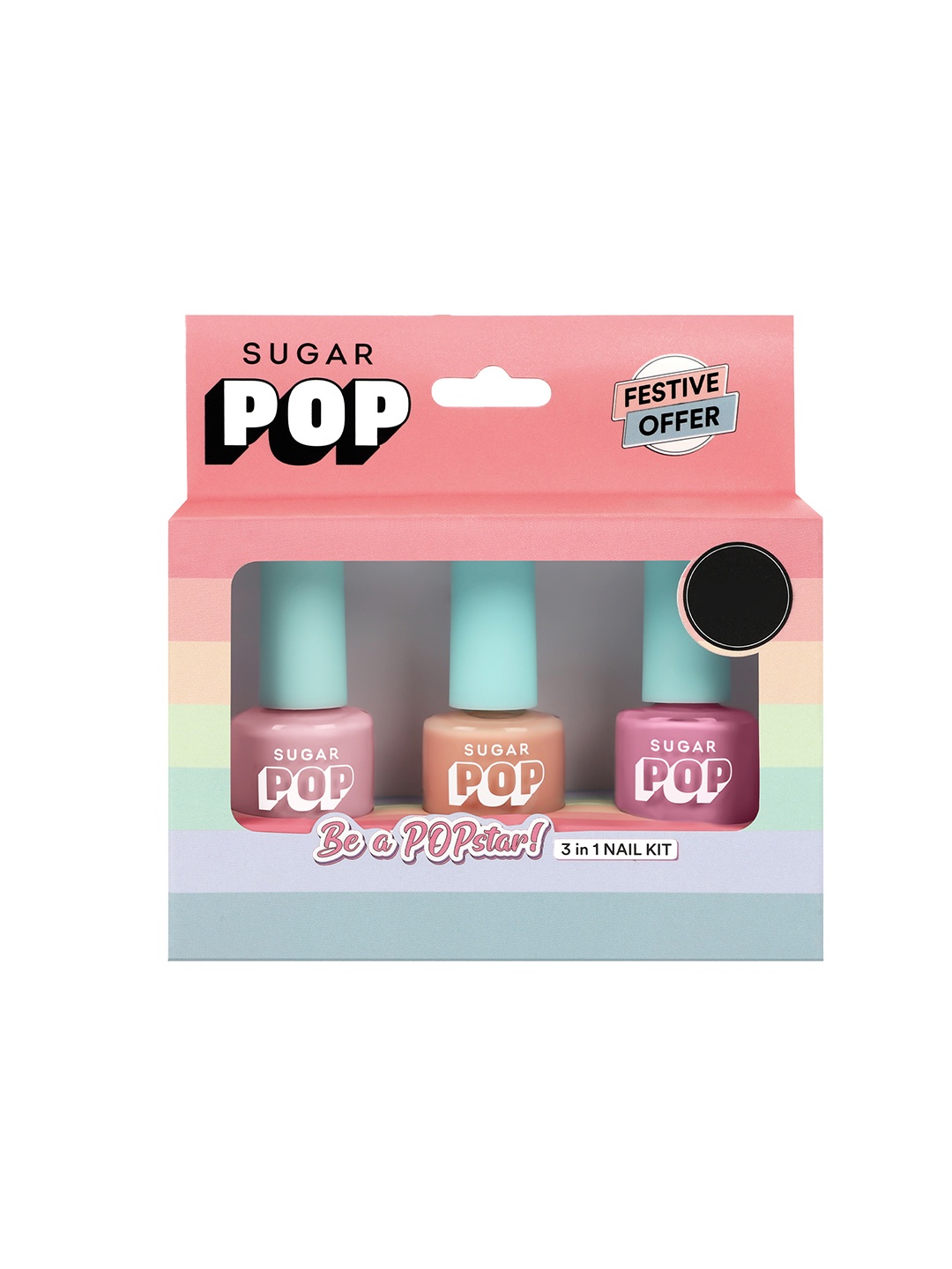 

SUGAR POP Be a POPstar 3-In-1 Quick Drying Nail Lacquer Nail Kit - 10ml Each, Peach
