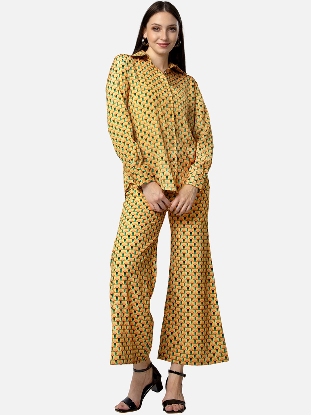 

NEOFAA Geometric Printed Shirt Collar Co-Ords, Yellow