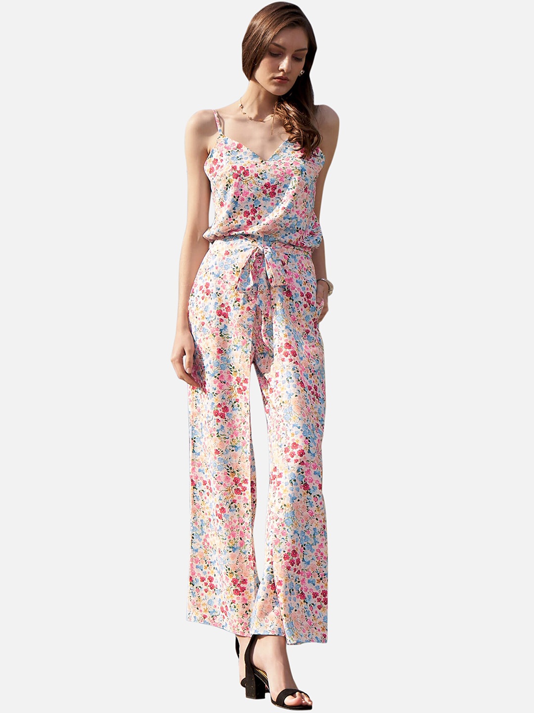 

NEOFAA Floral Printed Shoulder Straps Front Knot Co-Ords, Blue