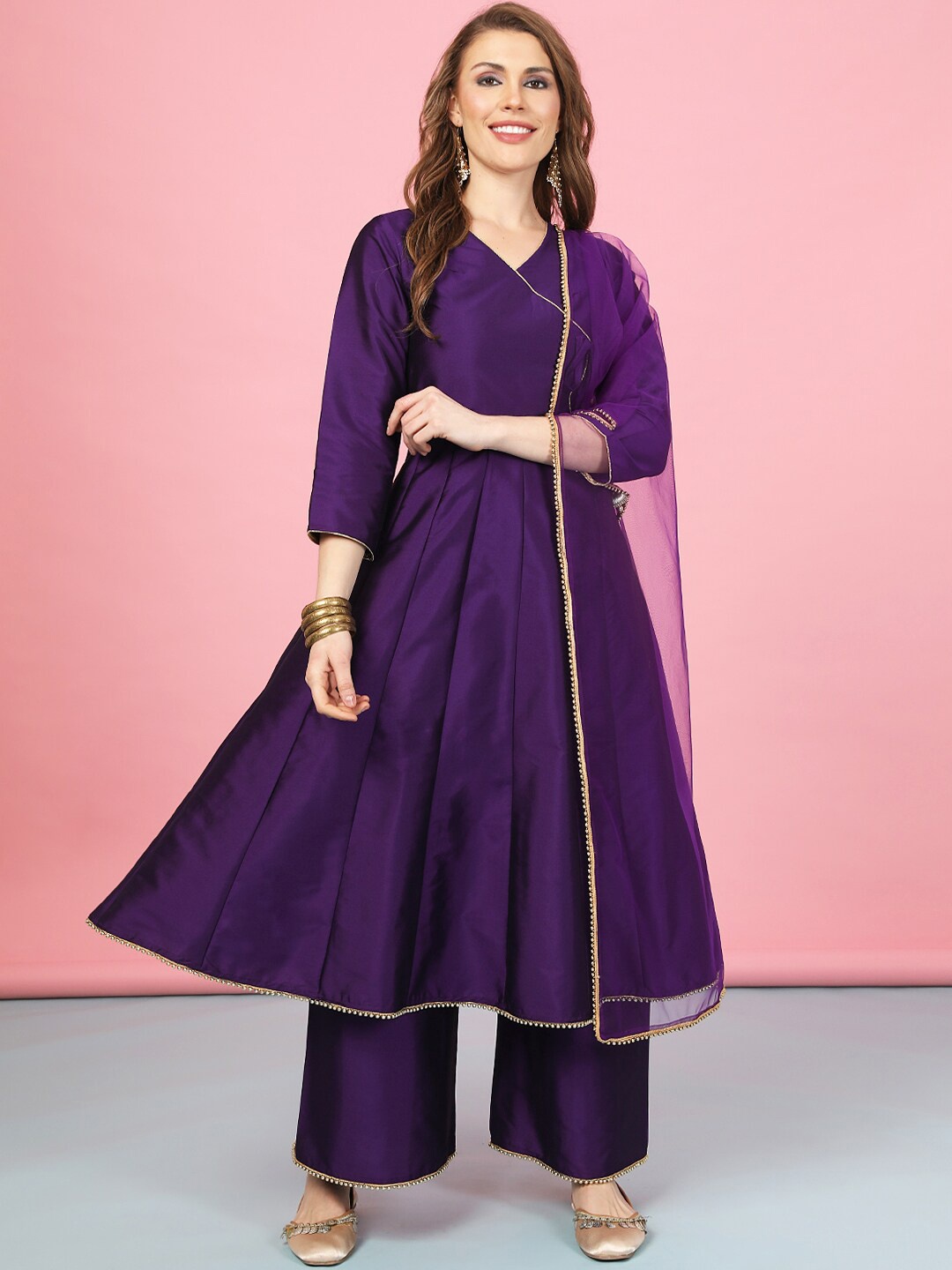 

A.T.U.N. Anarkali Paneled Kurta with Palazzos & Dupatta, Purple