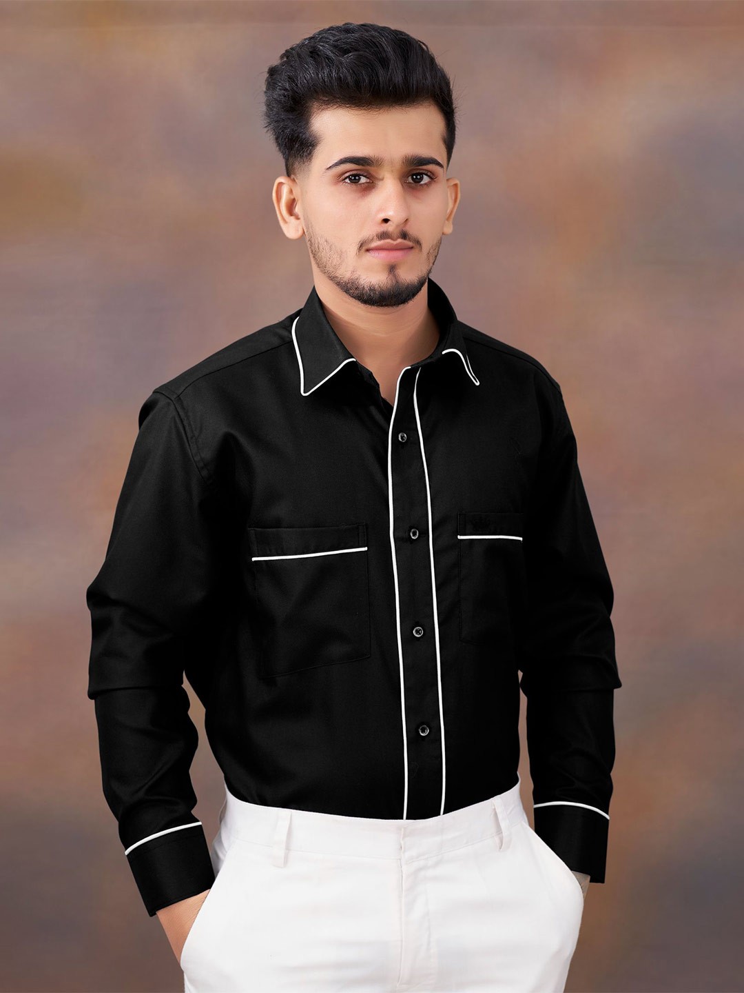 

FRENCH CROWN Men Black Standard Casual Shirt