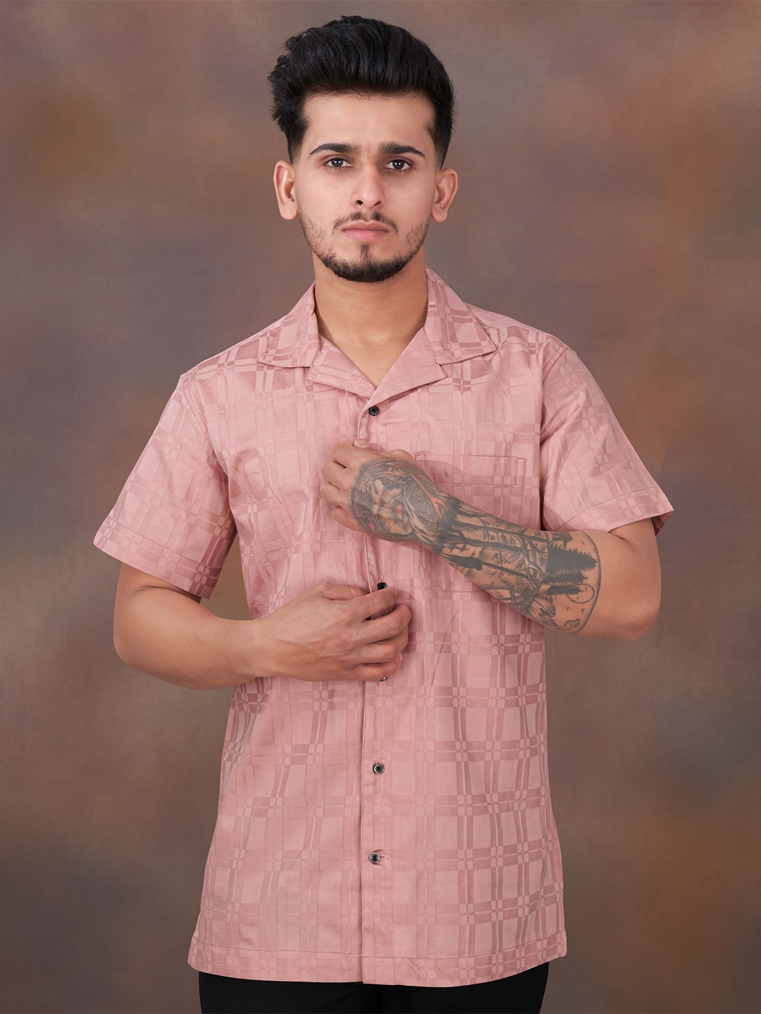 

FRENCH CROWN Standard Checked Casual Cotton Shirt, Pink