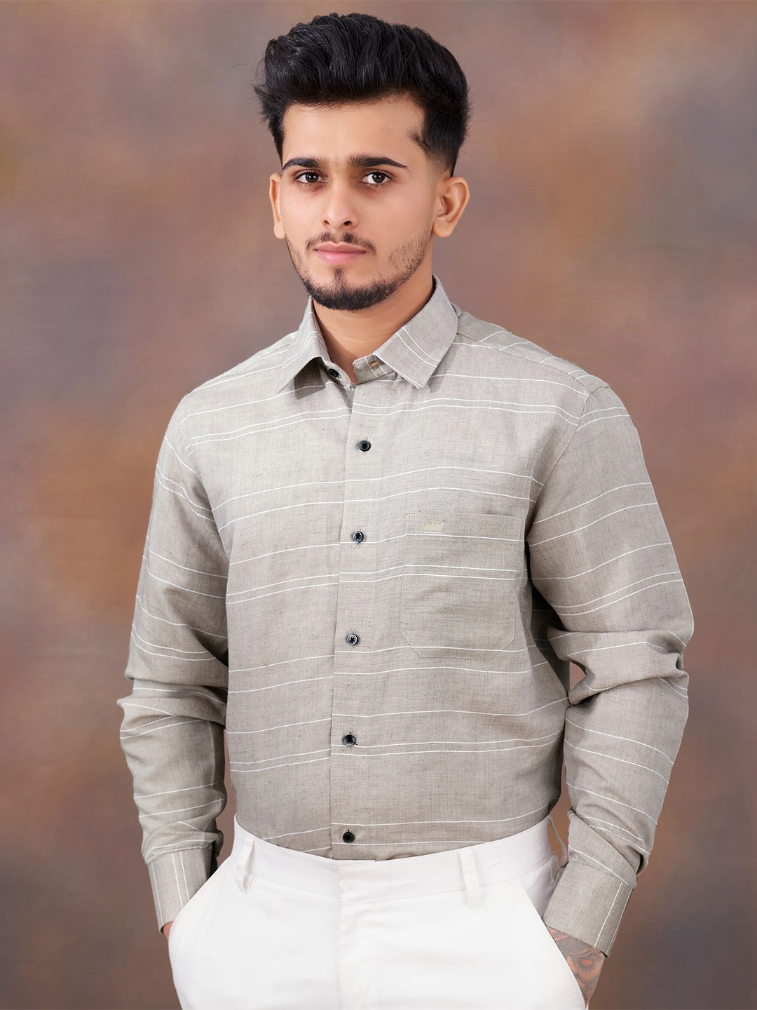 

FRENCH CROWN Standard Casual Cotton Shirt, Brown