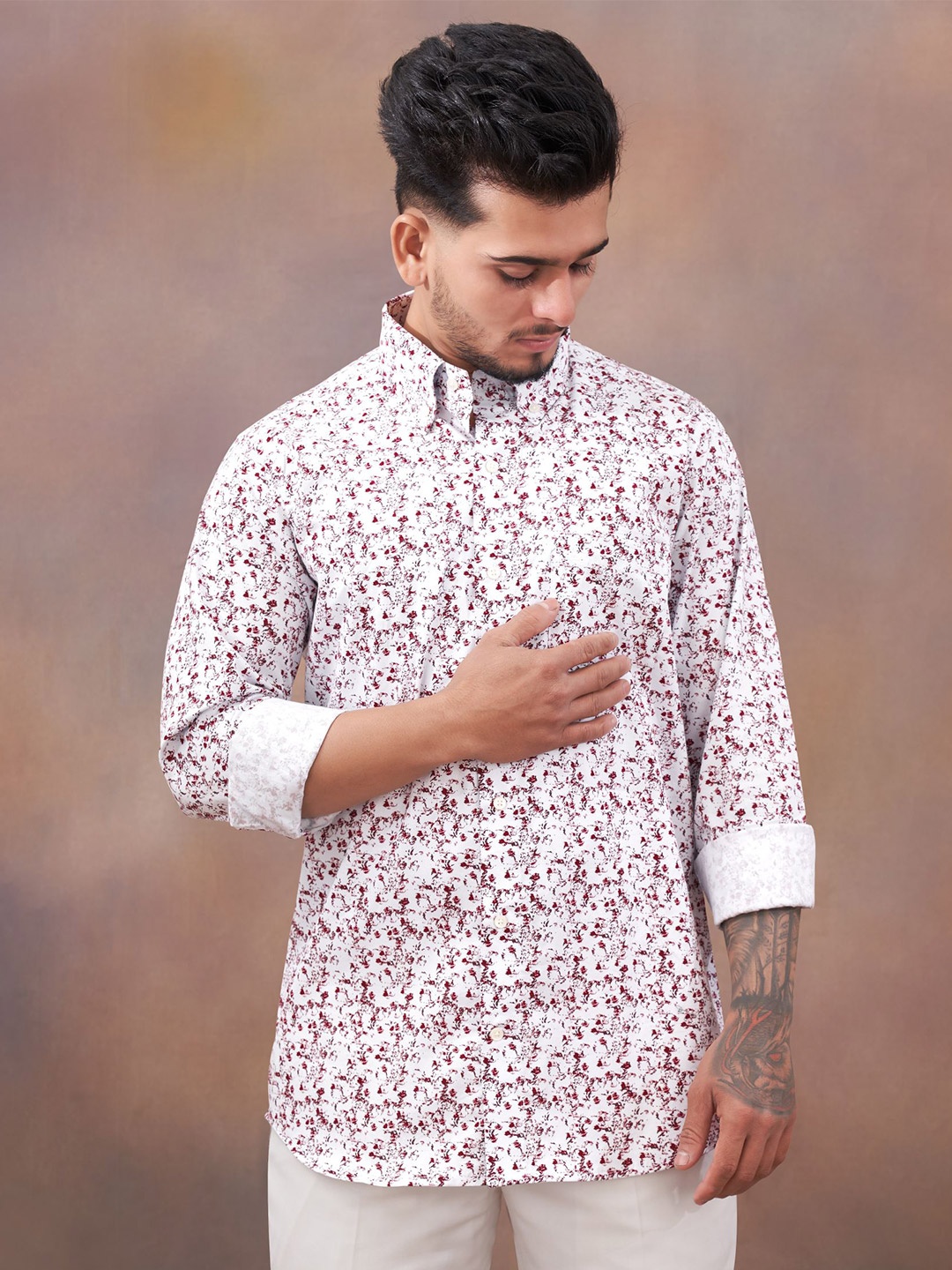 

FRENCH CROWN Standard Abstract Printed Cotton Casual Shirt, White