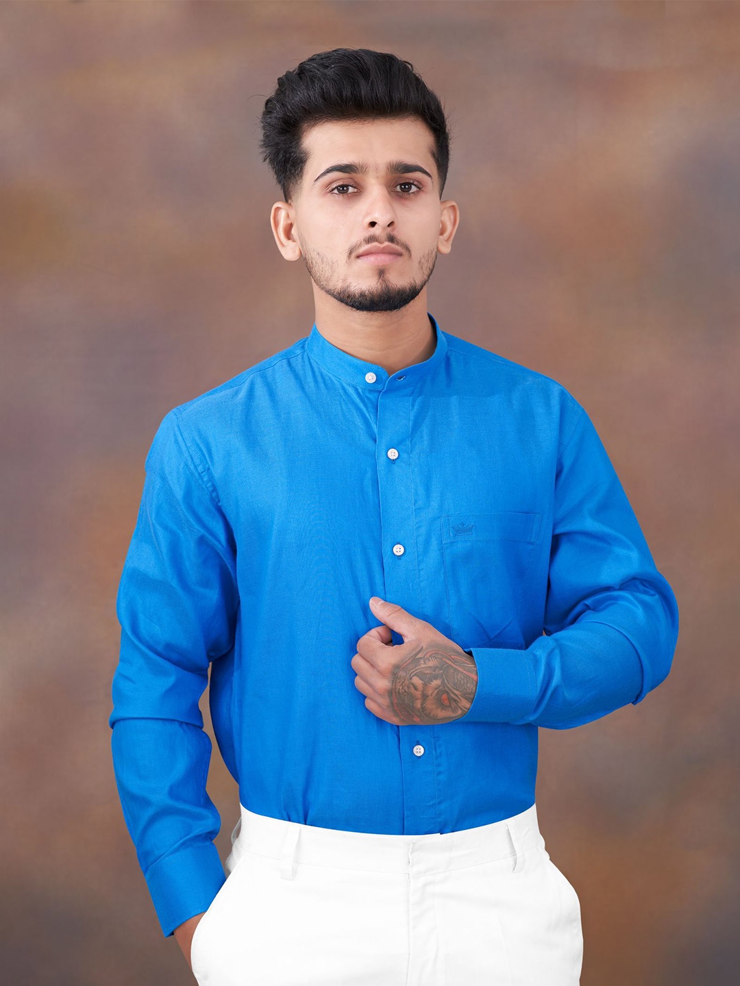 

FRENCH CROWN Standard Casual Cotton Shirt, Blue