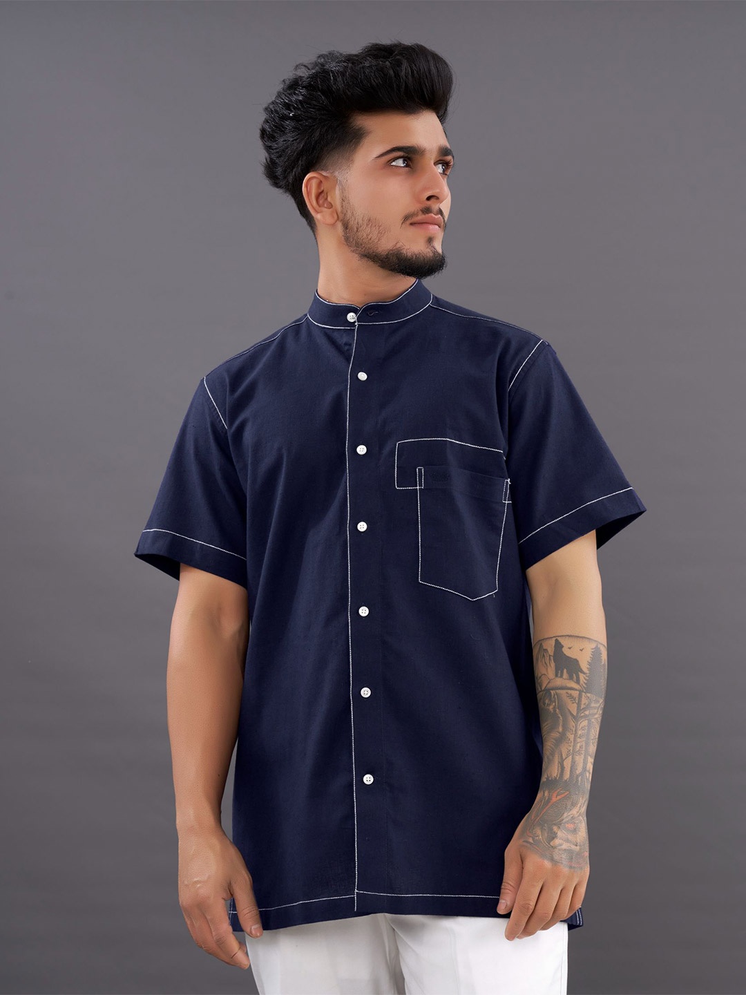 

FRENCH CROWN Standard Casual Cotton Shirt, Navy blue