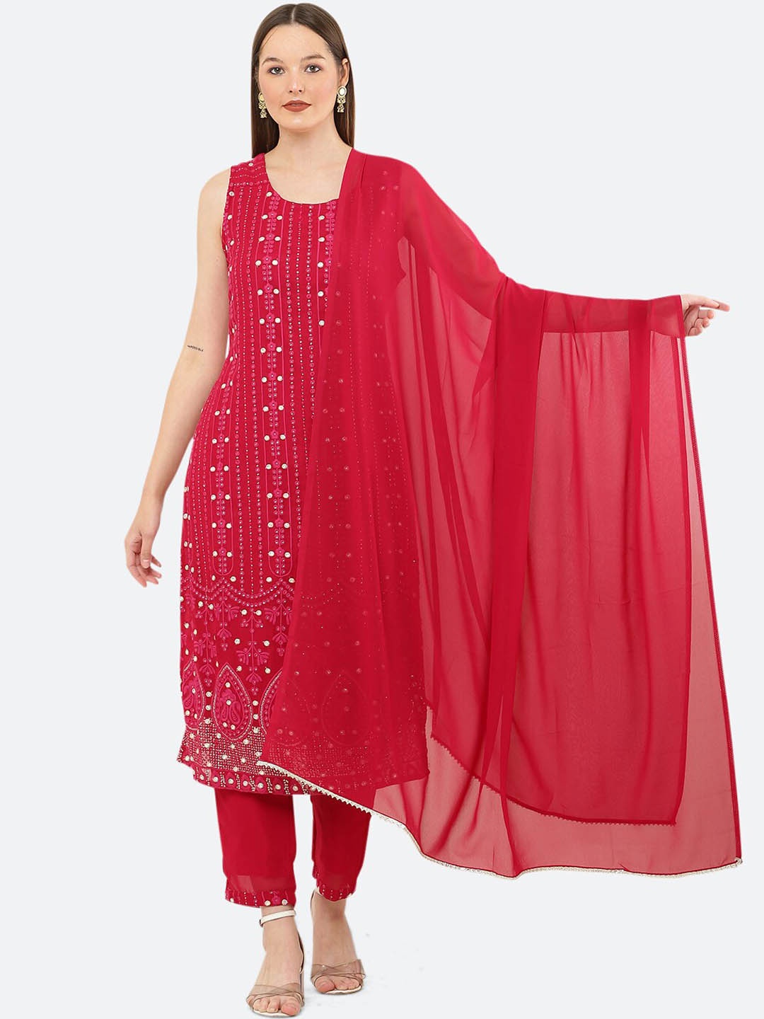 

Ashnaina Embroidered Sequined Kurta with Salwar & With Dupatta, Fuchsia