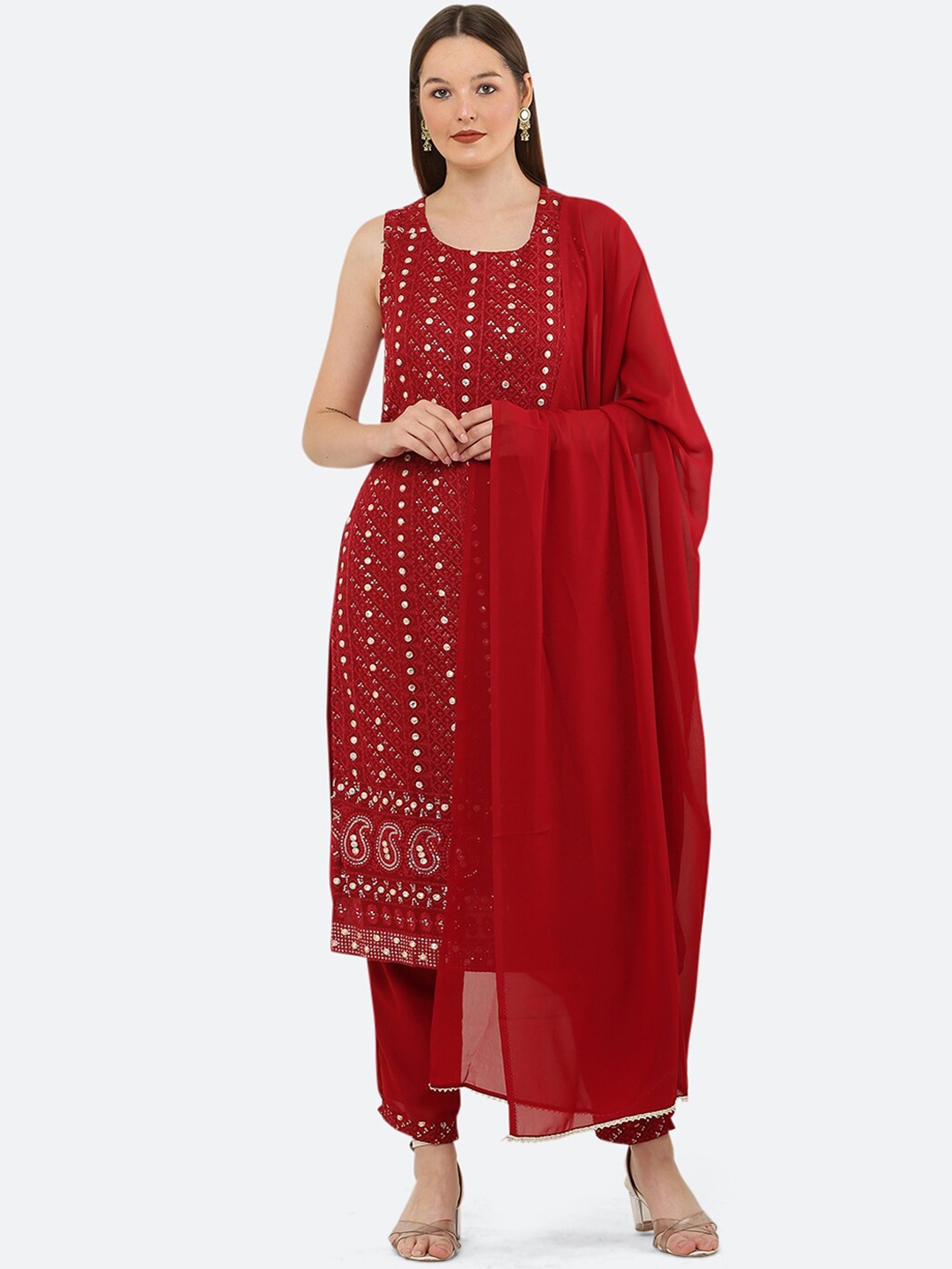 

Ashnaina Embroidered Sequined Kurta with Palazzos & With Dupatta, Maroon
