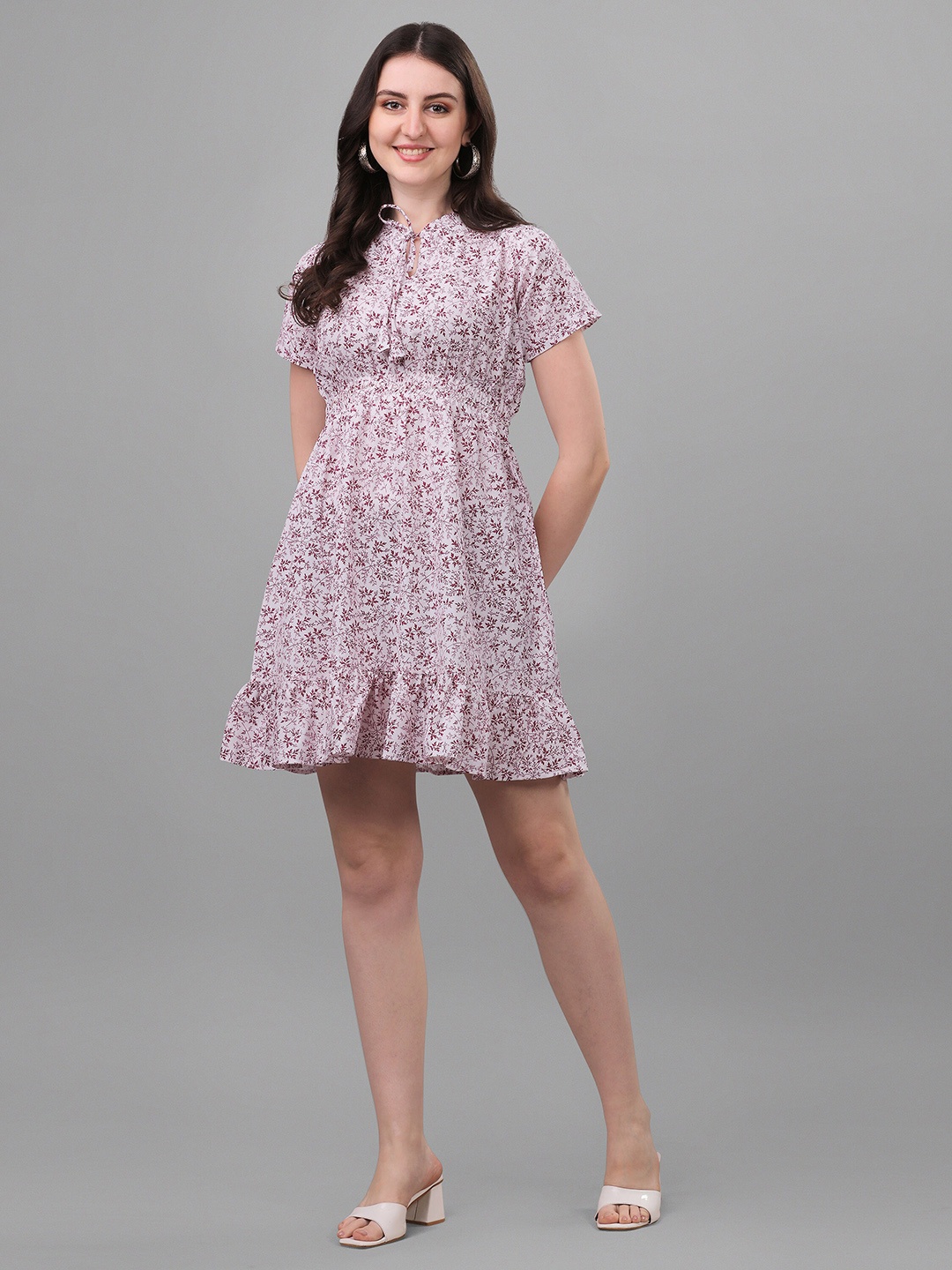 

KALINI Floral Print Fit And Flare Dress, Maroon