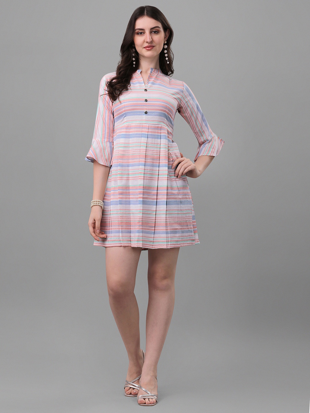 

KALINI Horizontal Striped Cotton Longline Top, Blue