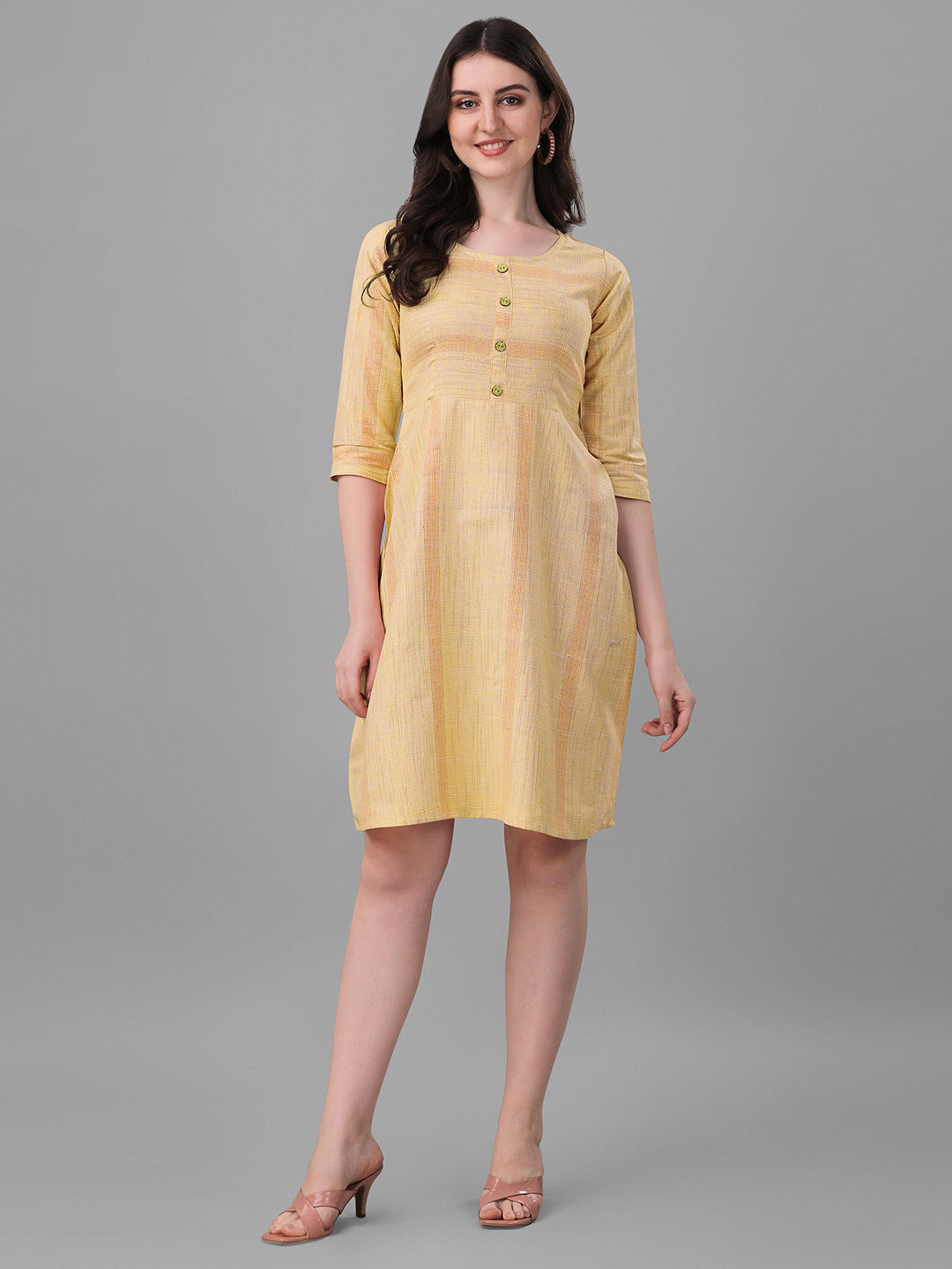 

KALINI Above Knee Length Fit & Flare Cotton Top, Yellow