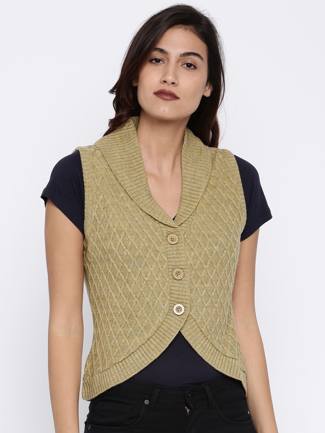 

AURELIA Women Beige Self Design Sweater Vest