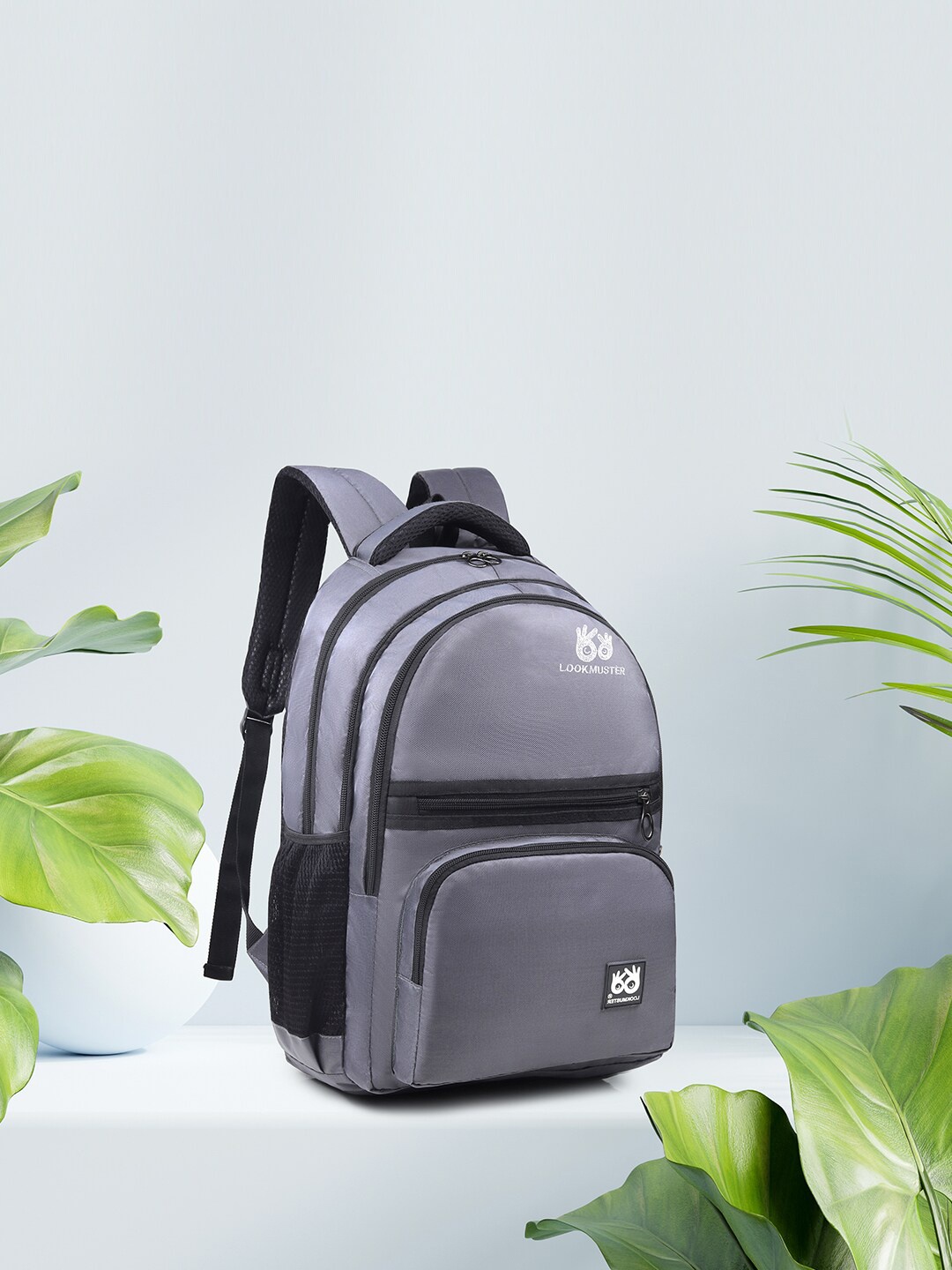 

LOOKMUSTER Padded Brand Logo Backpack, Grey