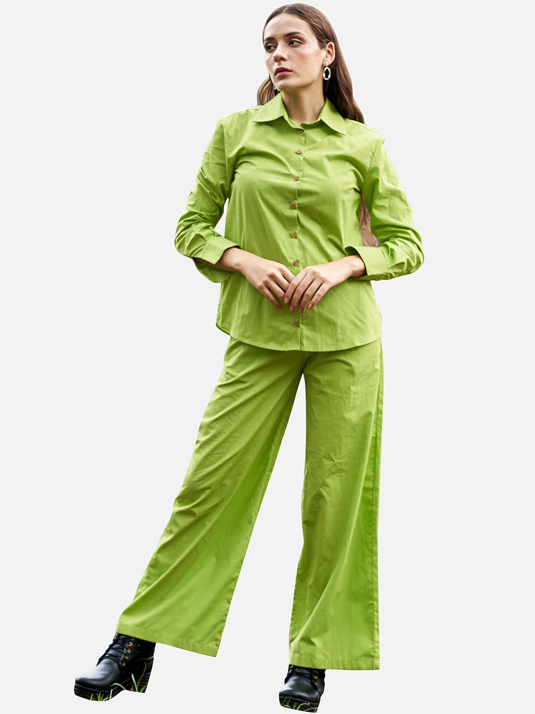 

NEOFAA Relaxed Fit Pure Cotton Shirt & Trousers, Green