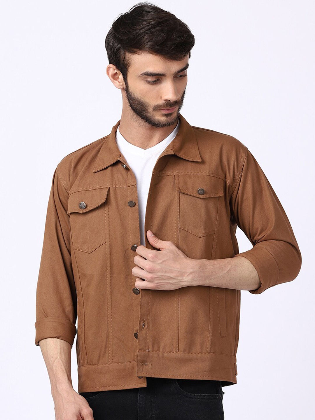 

VOXATI Spread Collar Denim Jacket, Khaki