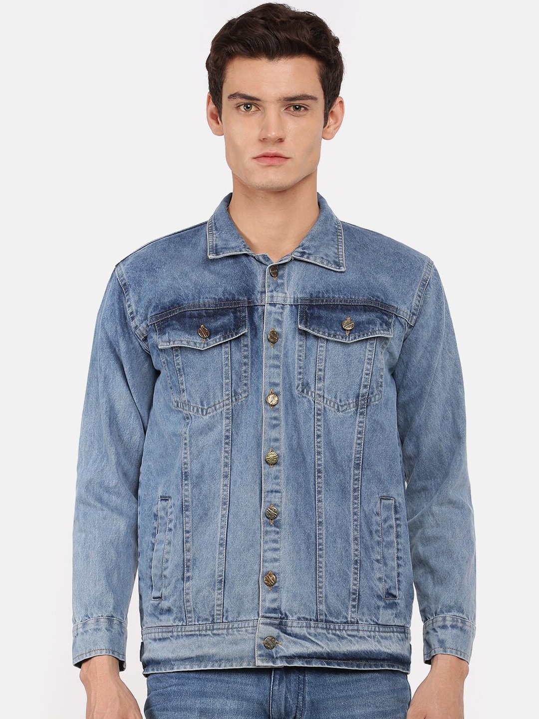

VOXATI Men Washed Cotton Denim Jacket, Blue