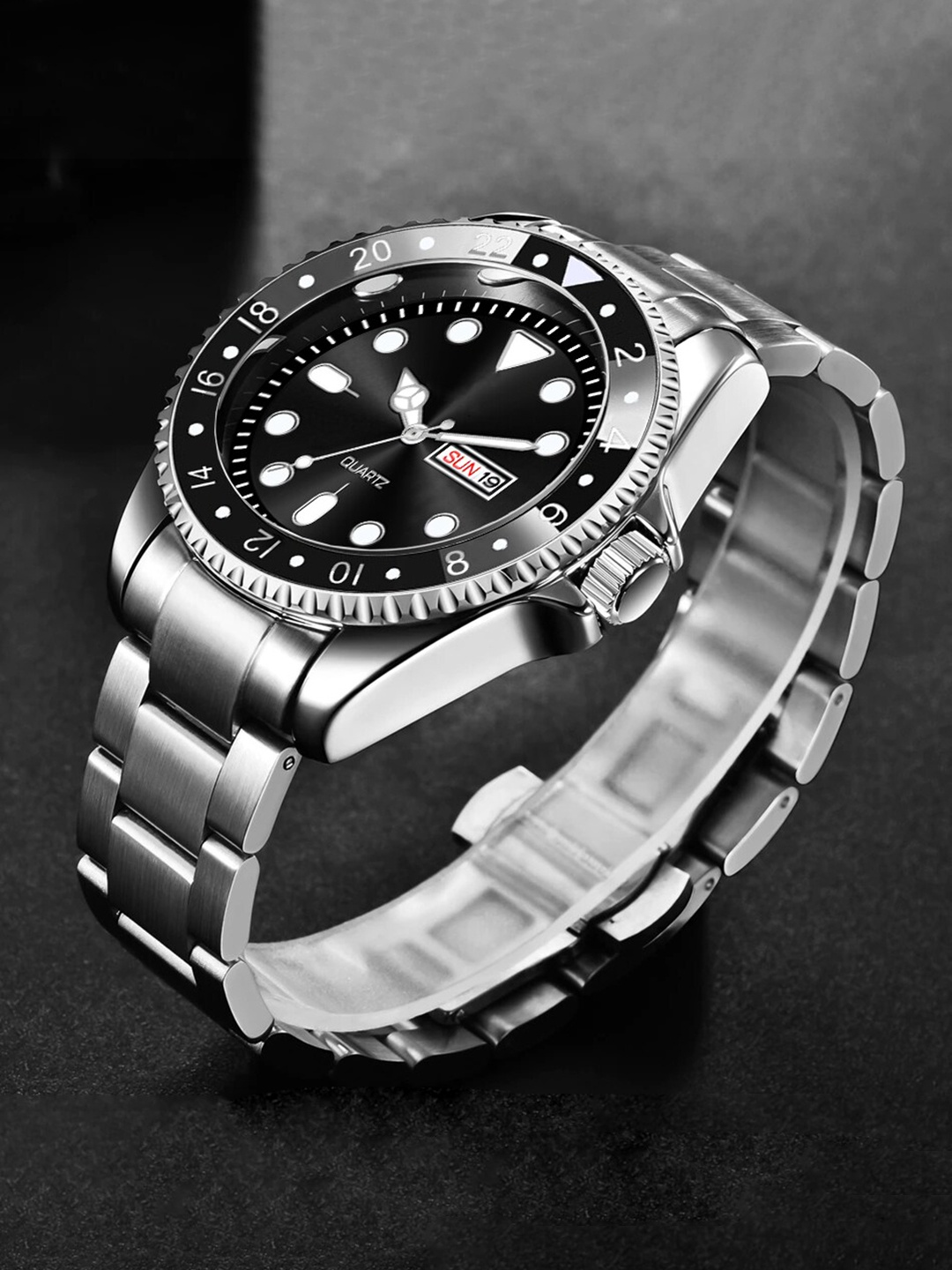 

Shocknshop Men Stainless Steel Bracelet Style Straps Analogue Function Watch WCH73Black, Black