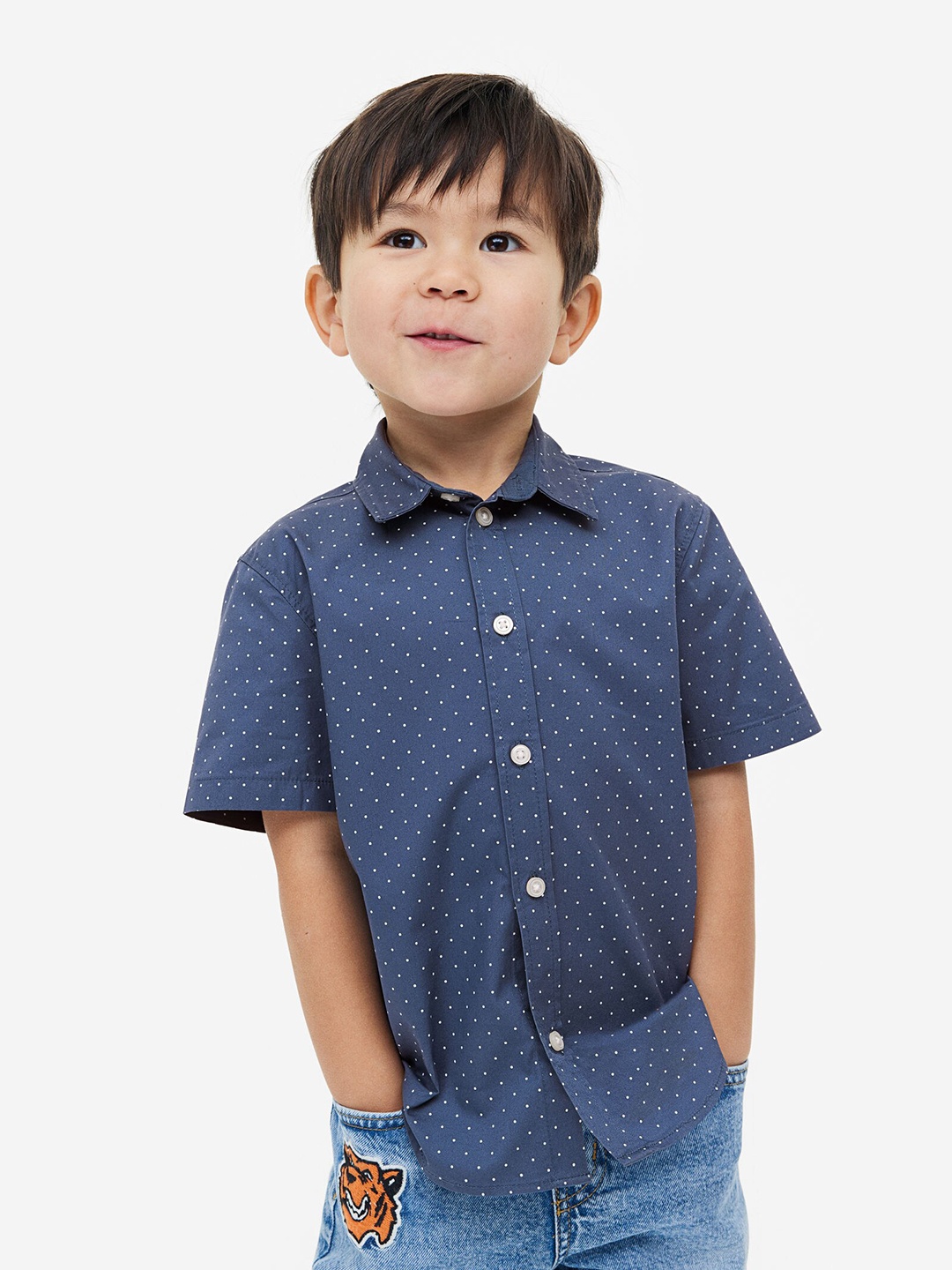 

H&M Boys Short-Sleeved Cotton Shirt, Blue