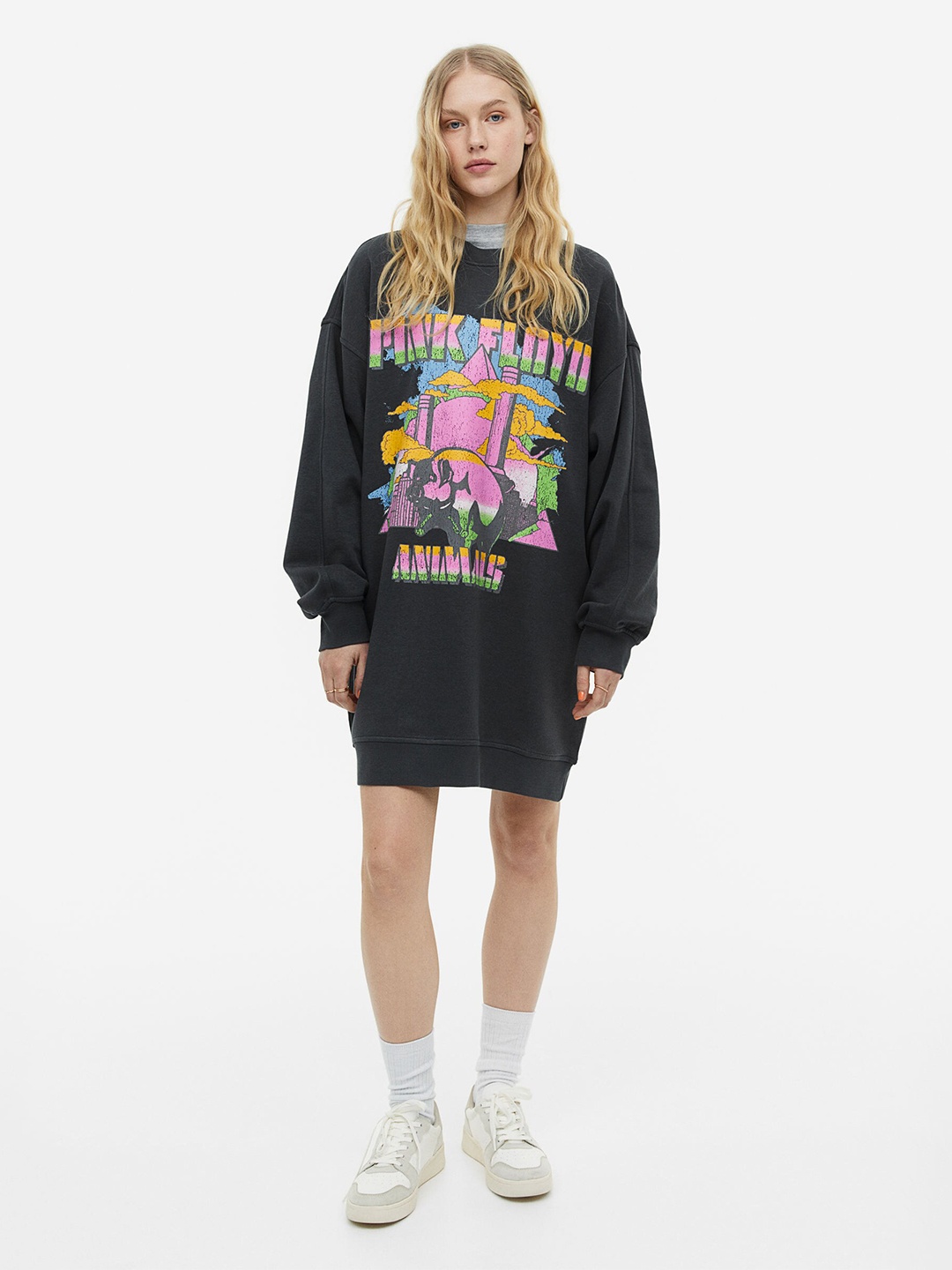 

H&M Oversized Printed Sweatshirt Dress, Black