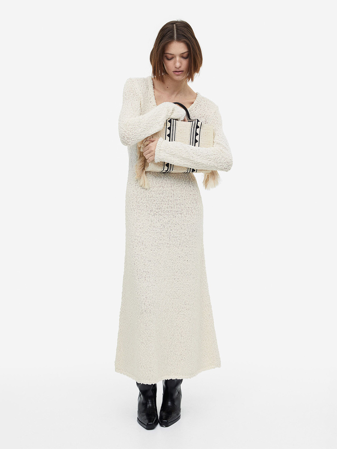 

H&M Textured-Knit Dress, White