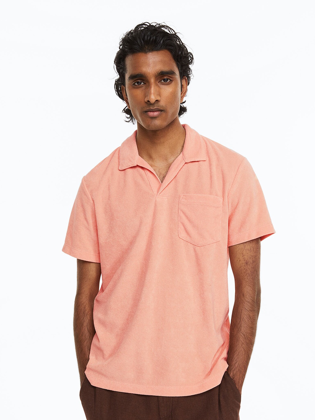 

H&M Regular Fit Terry Polo Shirt, Peach