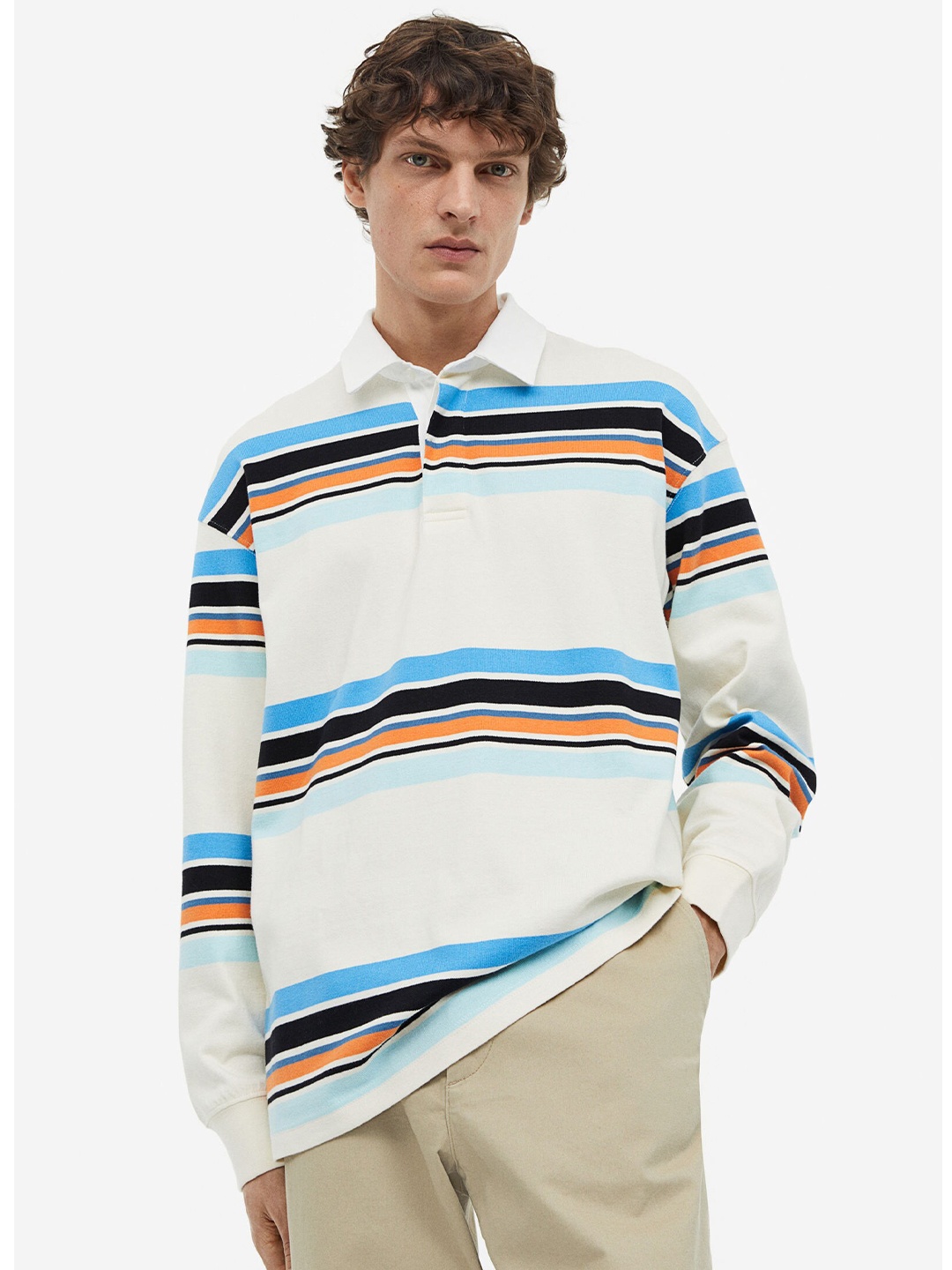 

H&M Pure Cotton Relaxed Fit Rugby Shirt, White