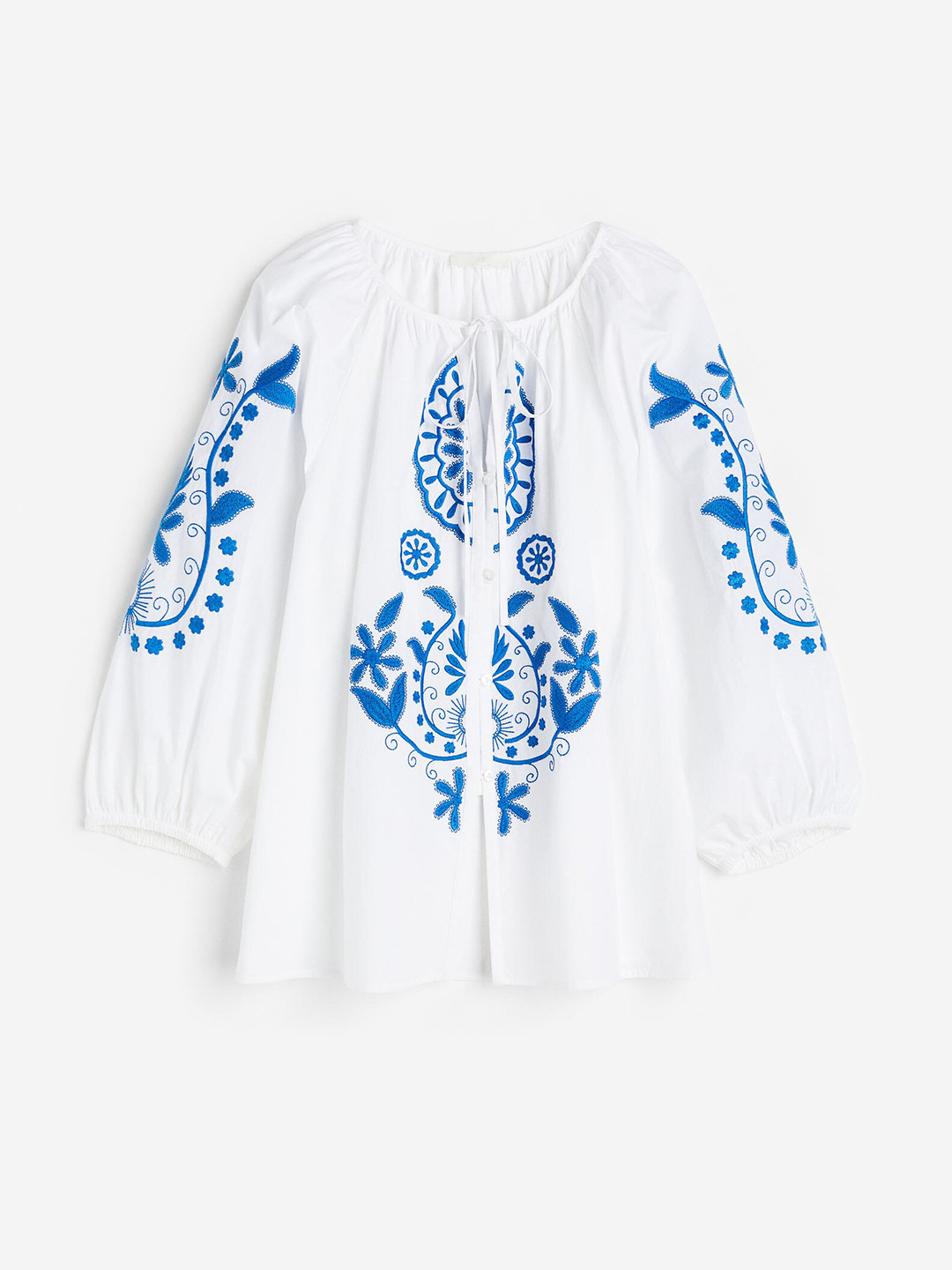 

H&M Embroidered Poplin Blouse, White