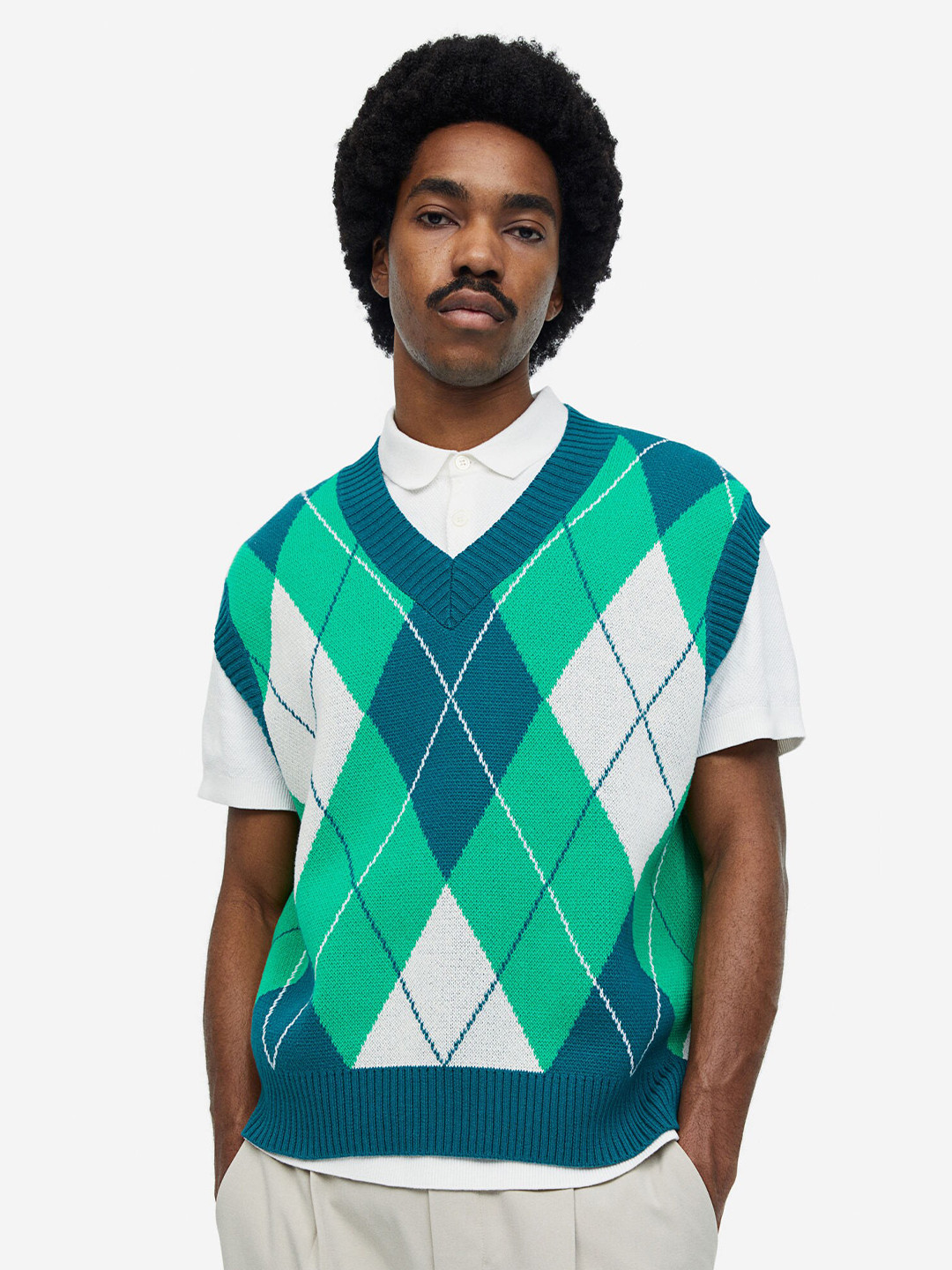 

H&M Pure Cotton Relaxed-Fit Sweater Vest, Blue