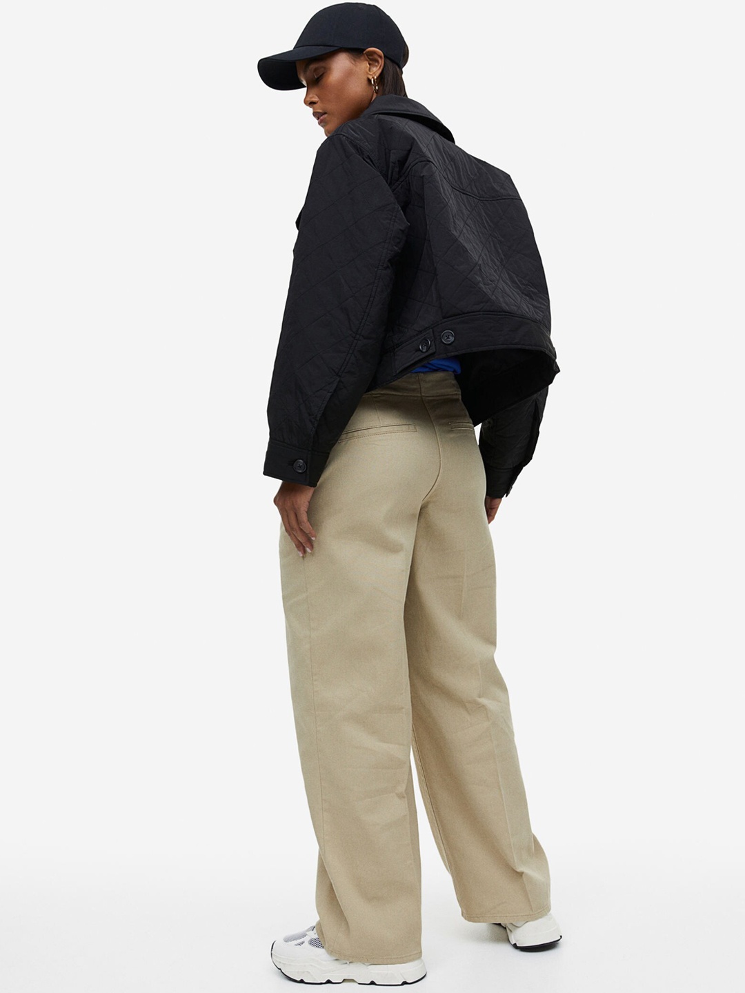 

H&M Women Pure Cotton Twill Trousers, Beige