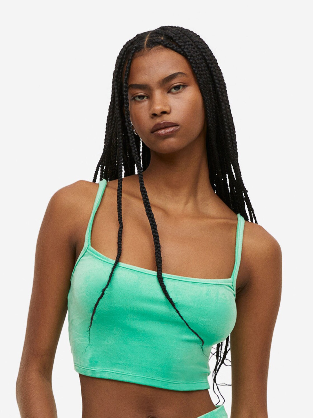 

H&M Velour Crop Top, Green
