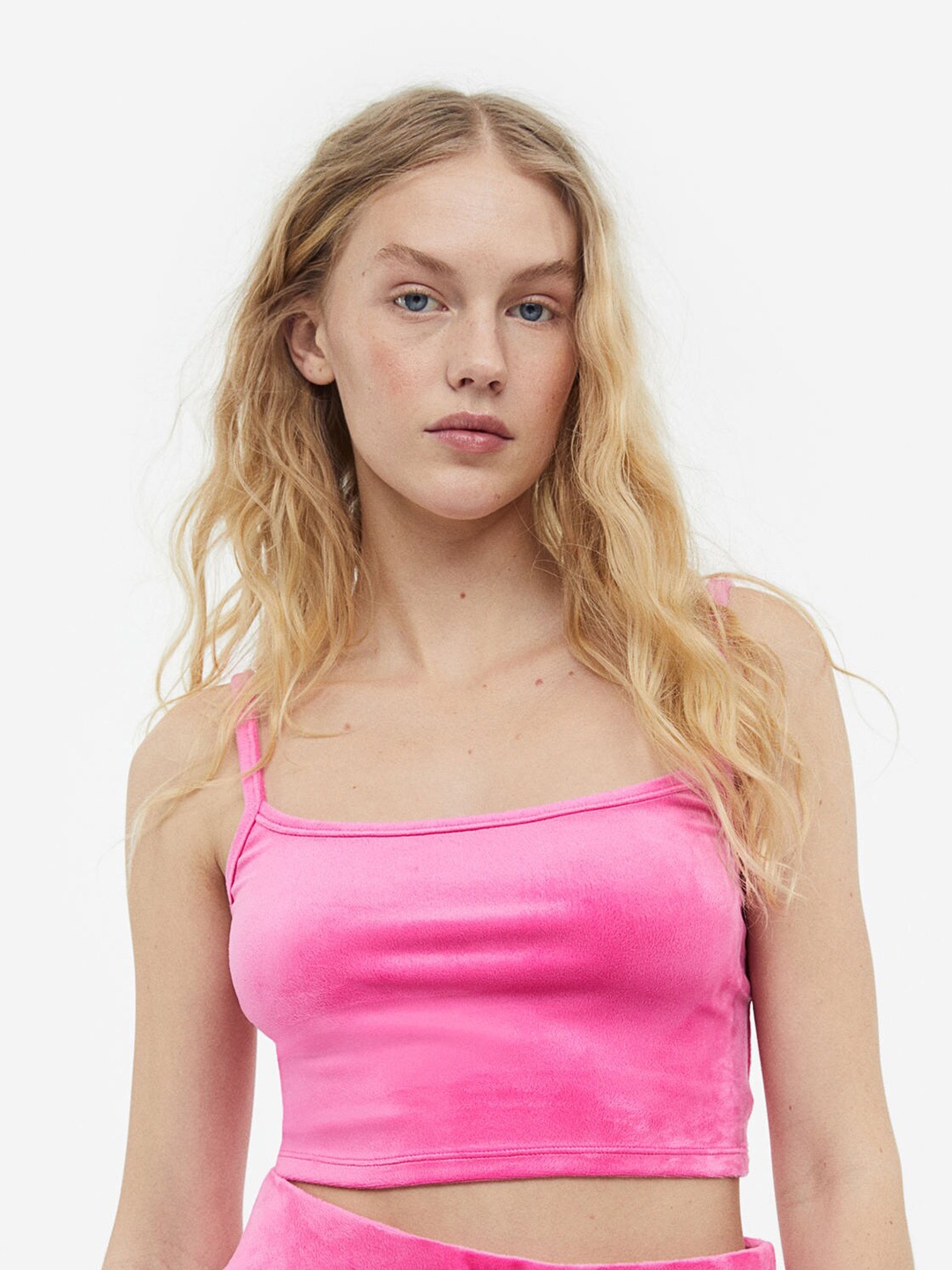 

H&M Velour Crop Top, Pink