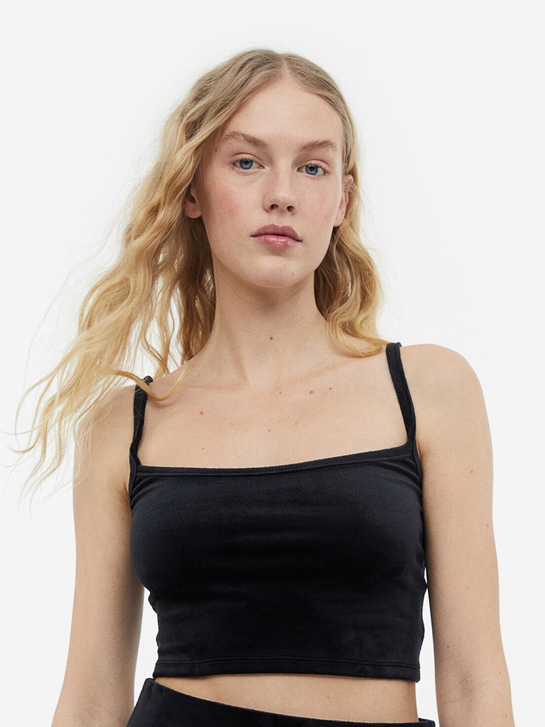 

H&M Velour Crop Top, Black