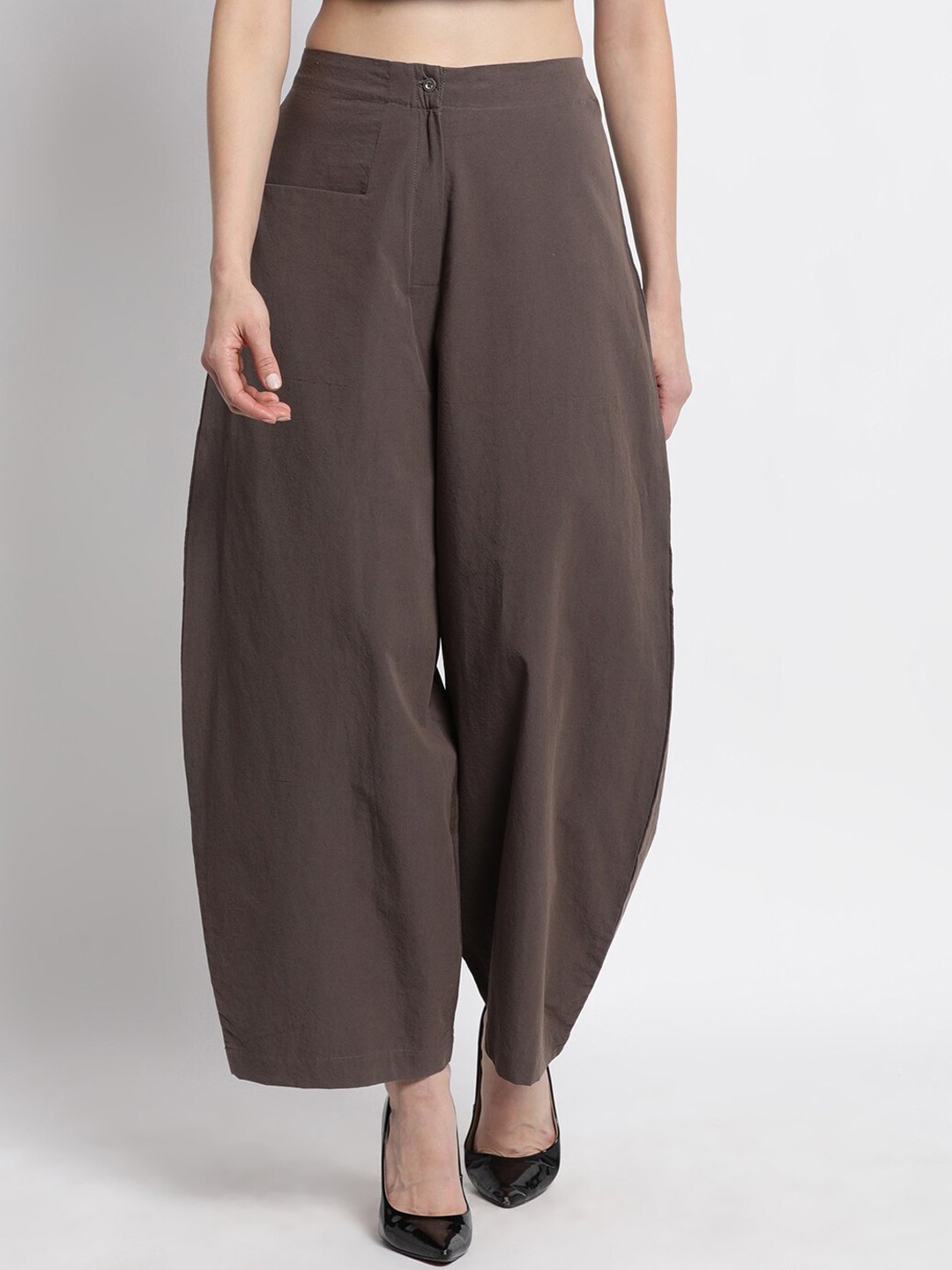 

GRASS by Gitika Goyal Women Cotton Relaxed Trousers, Grey
