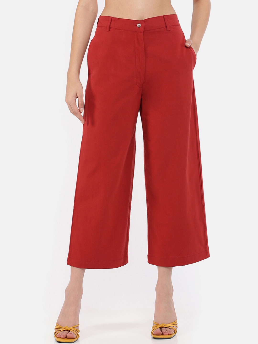 

GRASS by Gitika Goyal Women Cotton Smart Slim Fit High-Rise Culottes Trousers, Maroon